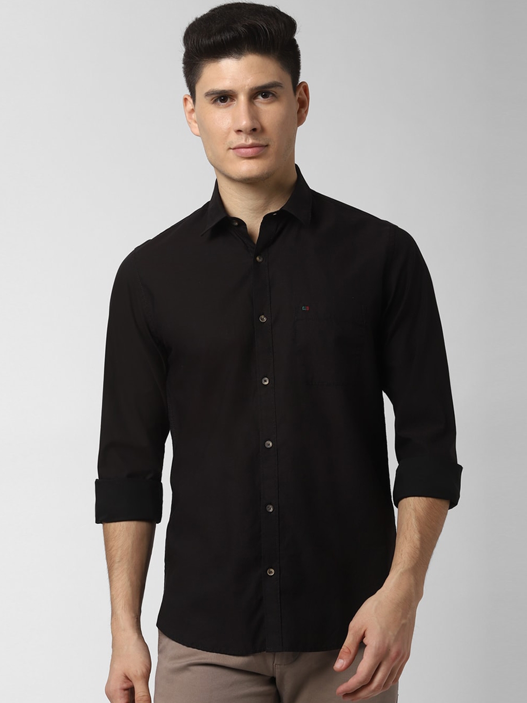 Peter England Casuals Men Black Slim Fit Solid Casual Shirt