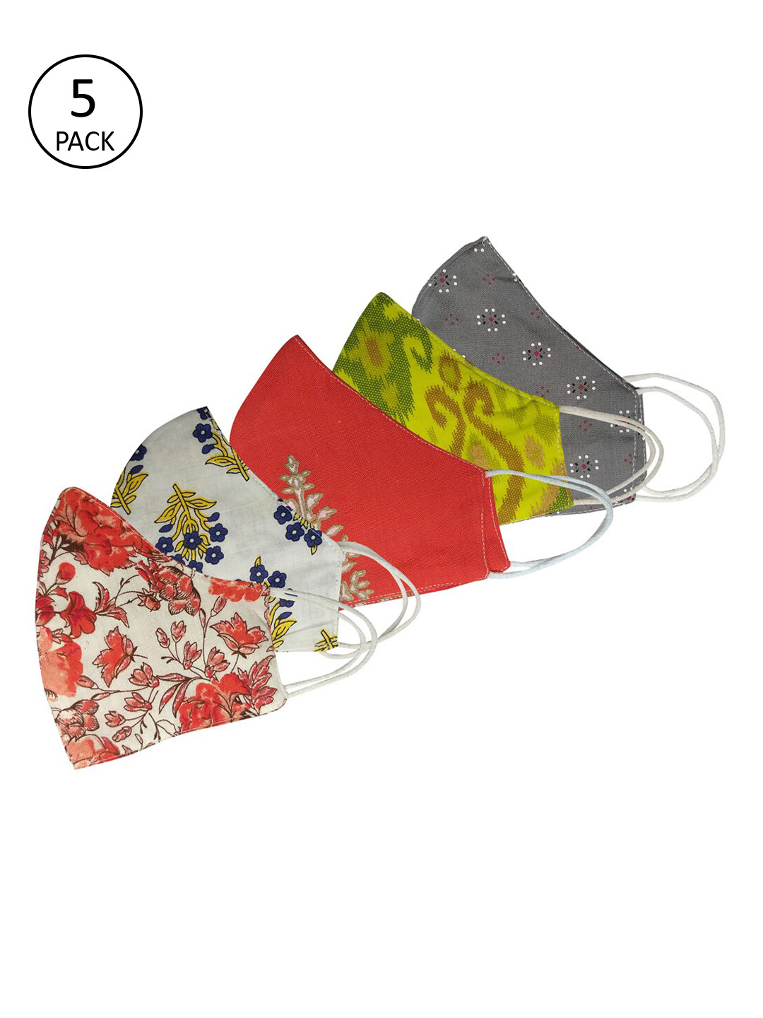 Aditi Wasan Unisex Pack of 5 Multicoloured 3-Ply Face Mask