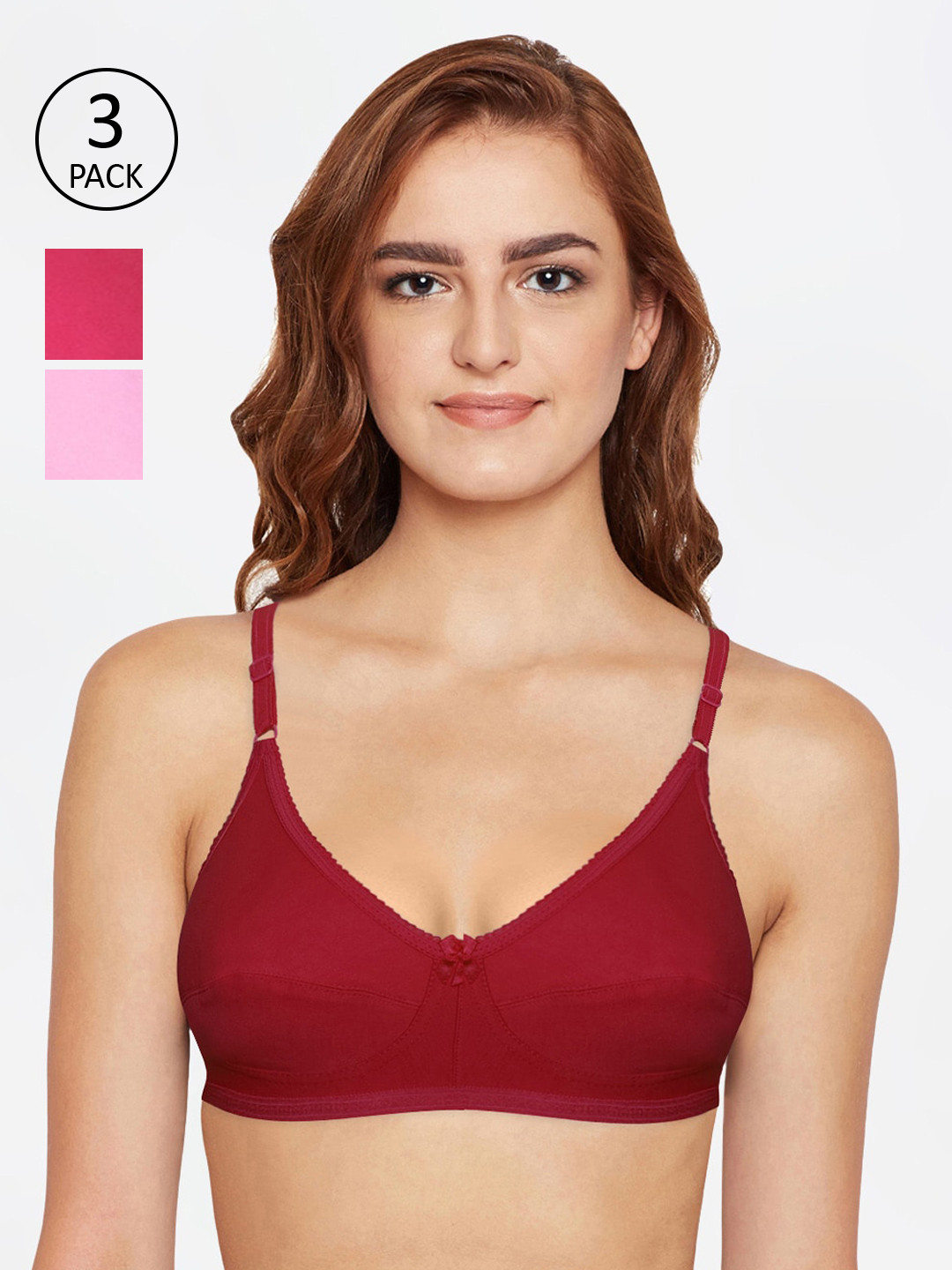 Bodycare Pink & Coral Pack of 3 Solid Non-Wired Non Padded Everyday Bra 6817PICOMH-3PCS
