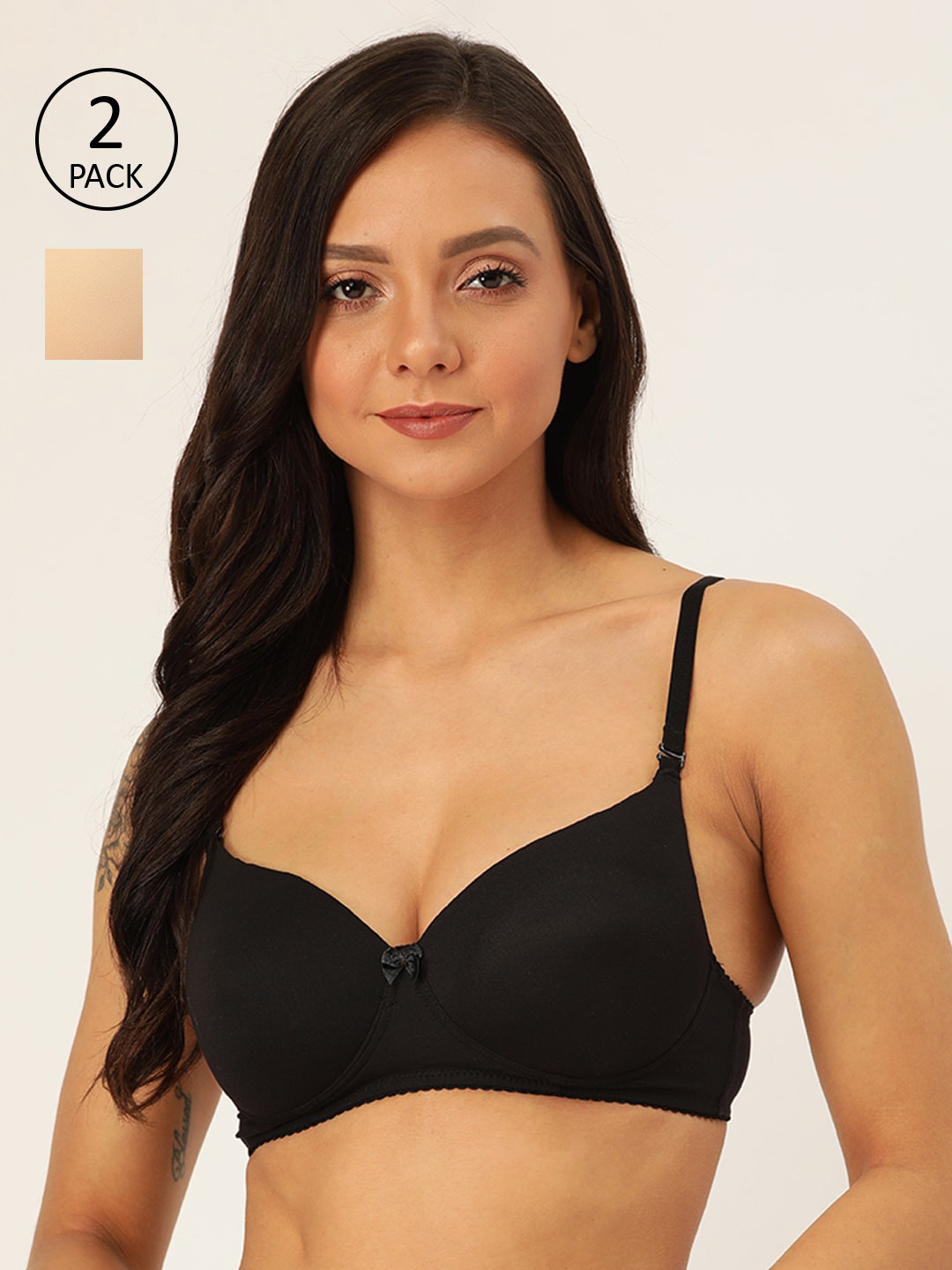 Lady Lyka Black & Beige Pack of 2 Solid T-shirt Bra AQUA-BLK-SKN