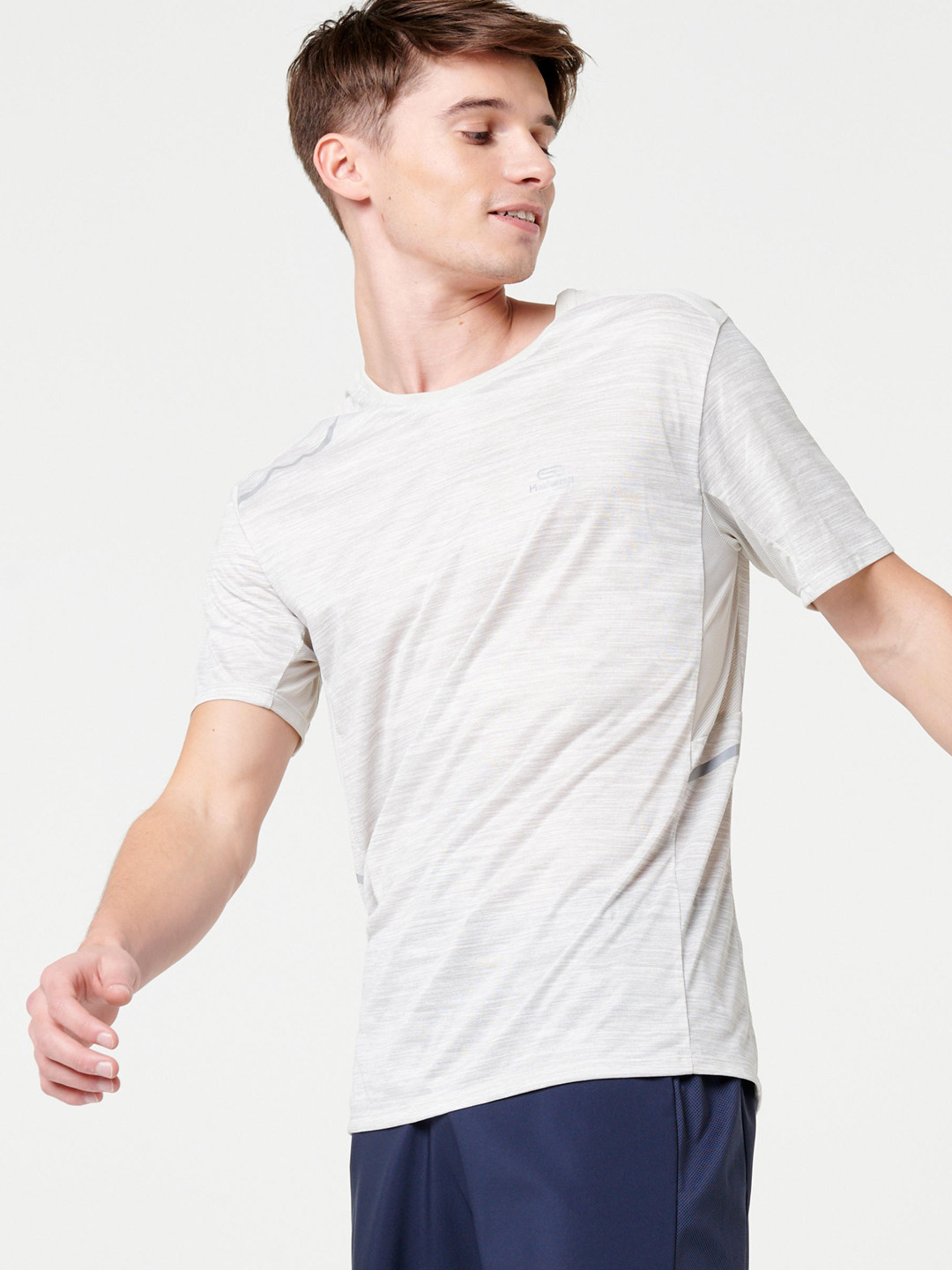 Decathlon Men Cream-Coloured Self Design Polo Collar Running T-shirt