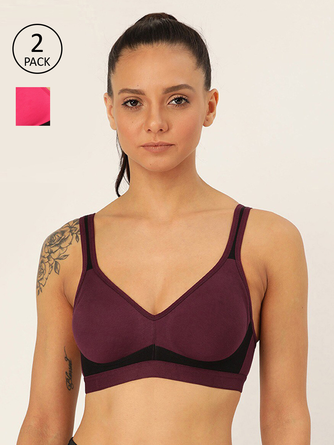 Lady Lyka Purple & Fuchsia Solid Non-Wired Non Padded Workout Bra