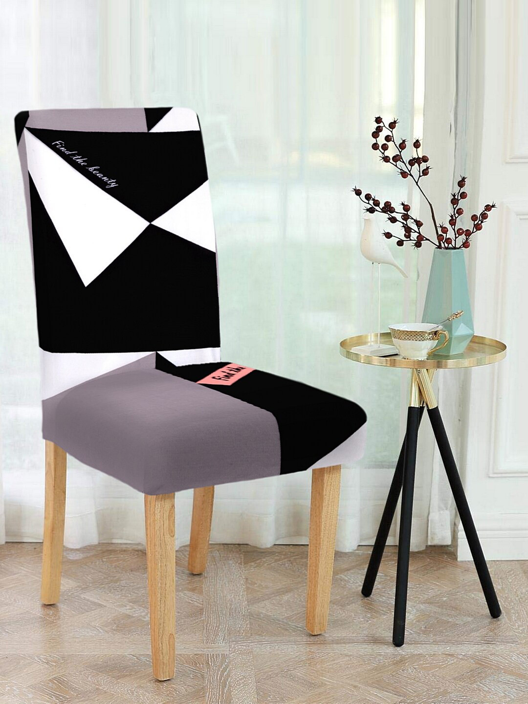 Cortina Set of 4 Black & Grey Printed Chair Seat Covers
