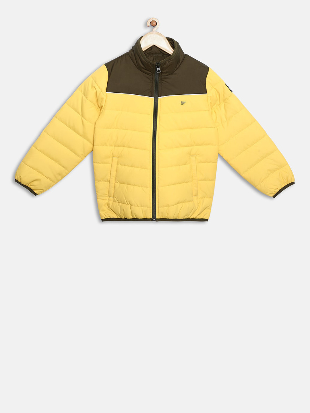 t-base Kids Yellow & Brown Colourblocked Lightweight Puffer Jacket