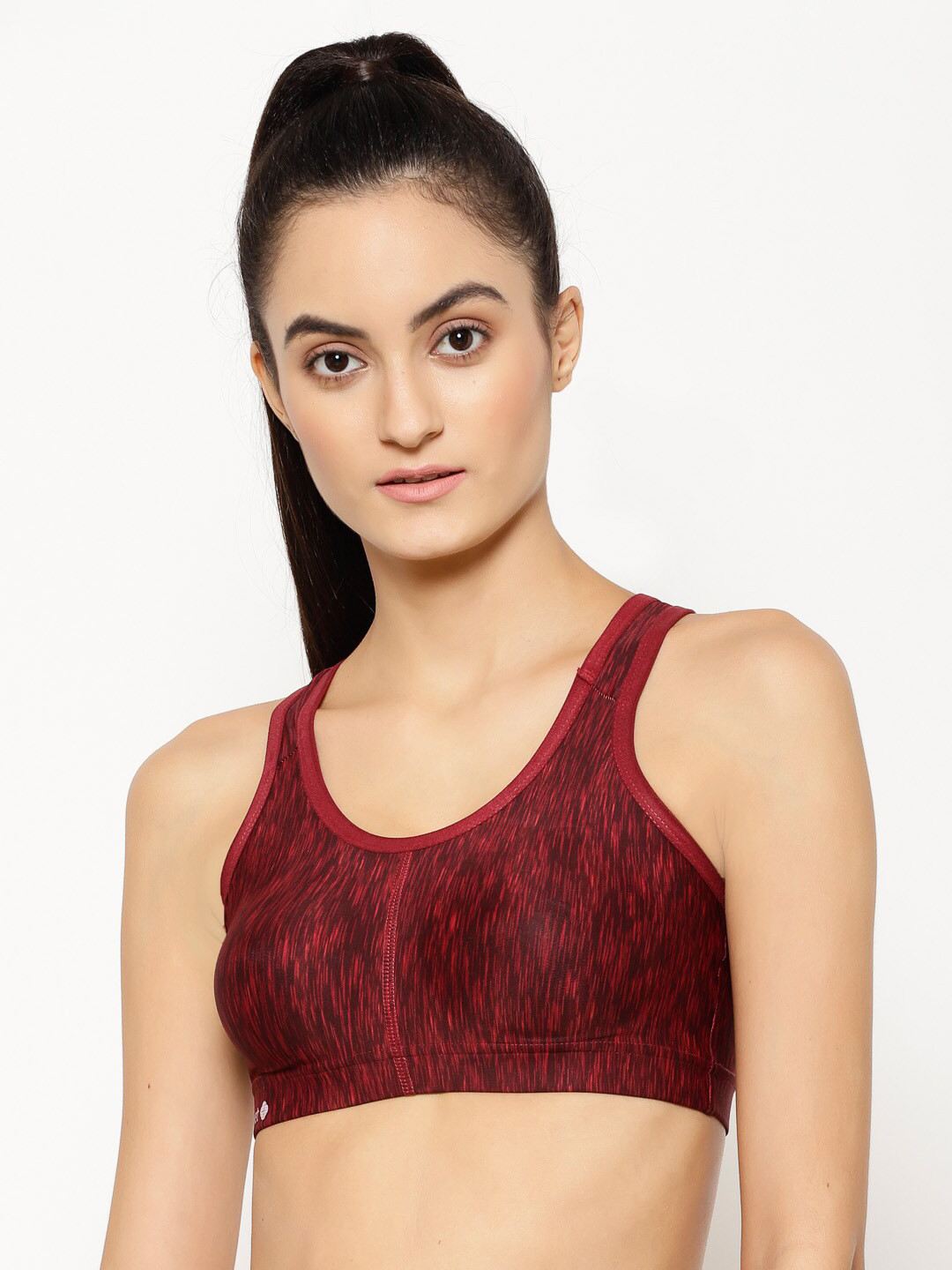 Floret Maroon Printed Non-Wired Lightly Padded Workout Bra T3066