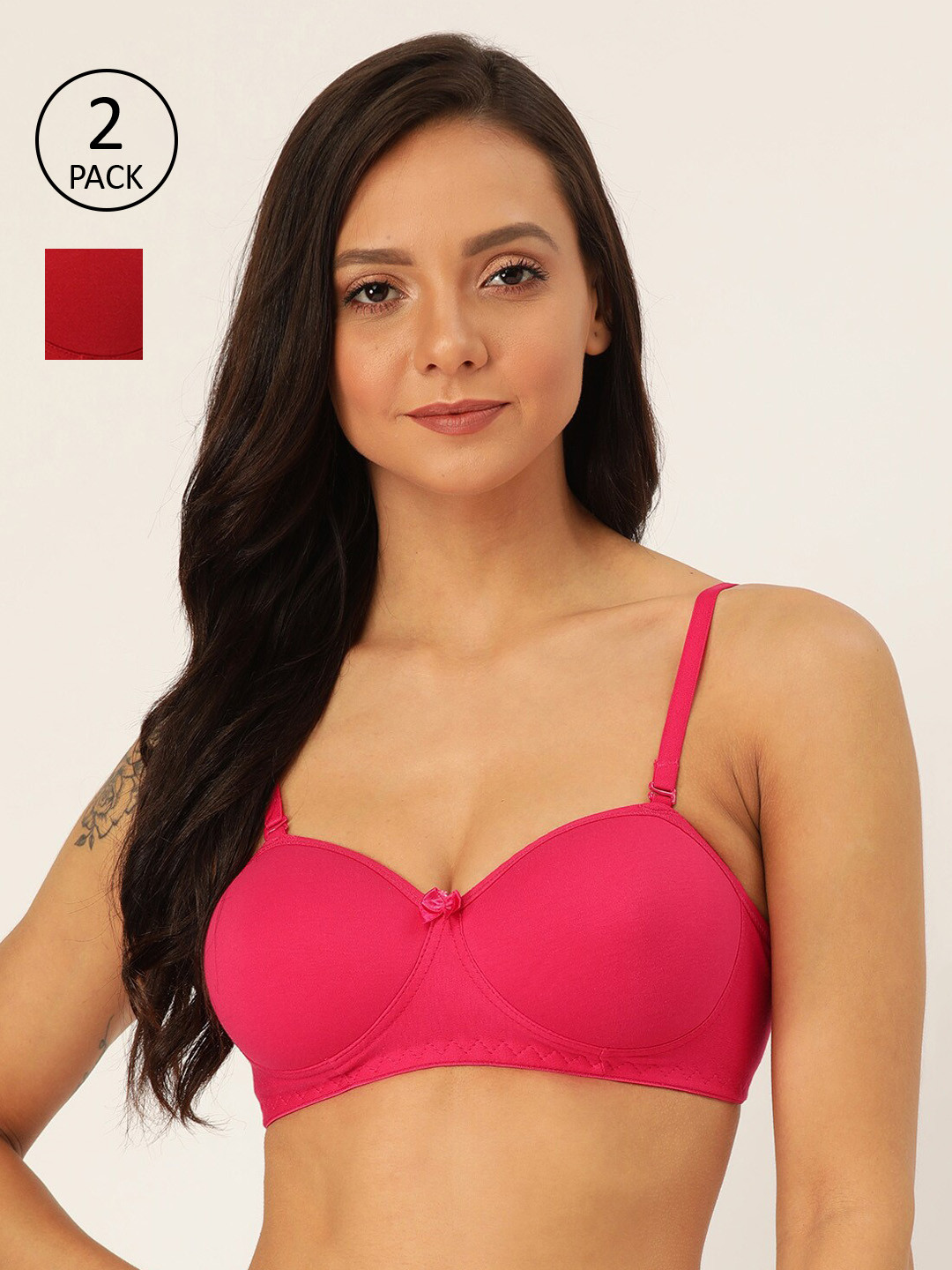 Lady Lyka Fuchsia Pink & Maroon Pack of 2 Solid T-shirt Bra SWEET18