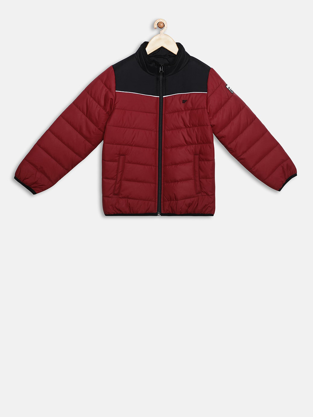 t-base Unisex Kids Red & Black Colourblocked Lightweight Puffer Jacket