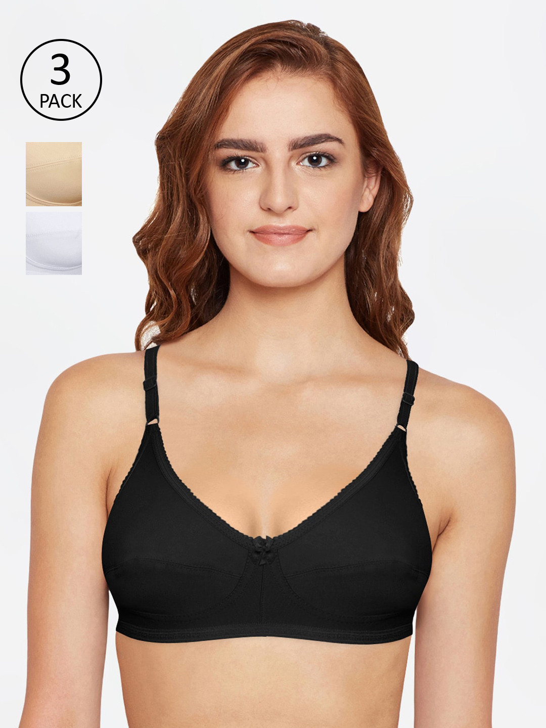 Bodycare Black & Beige Pack of 3 Solid Non-Wired Non Padded Everyday Bra 6817BSW-3PCS
