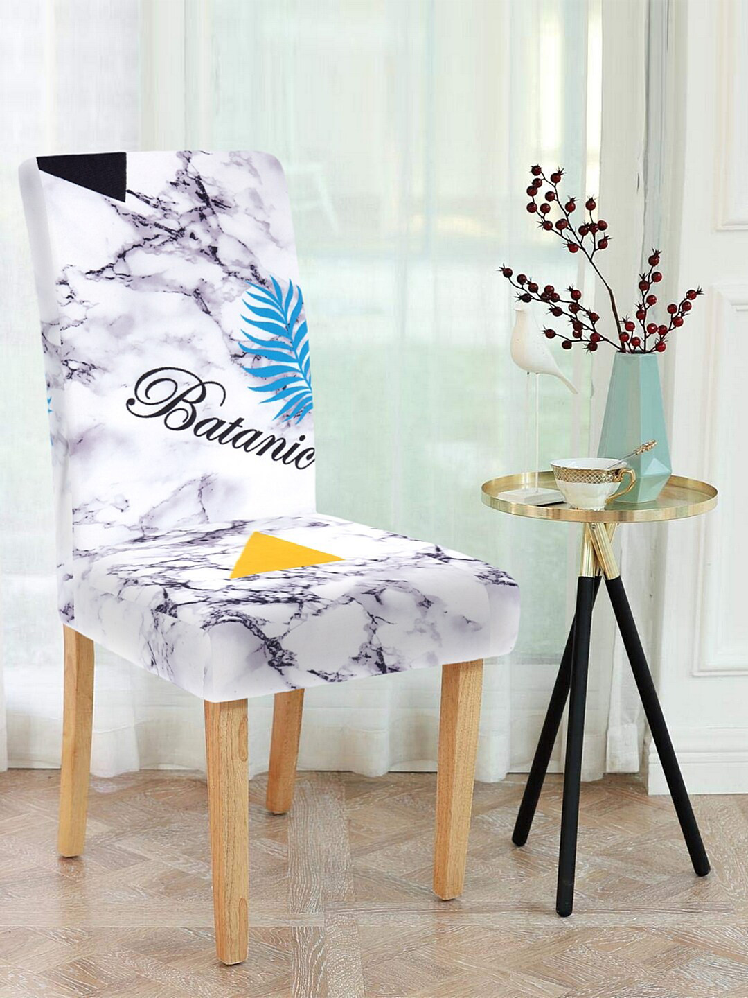 Cortina White & Blue Printed Chair Seat Cover