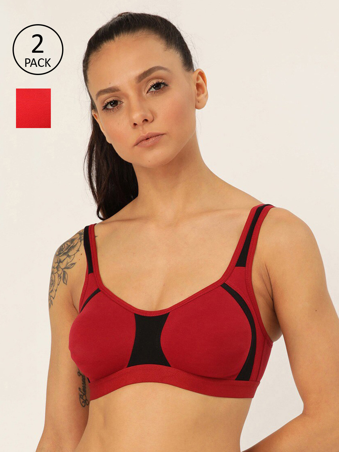 Lady Lyka Pack of 2 Colourblocked Non-Wired Non Padded Workout Bras