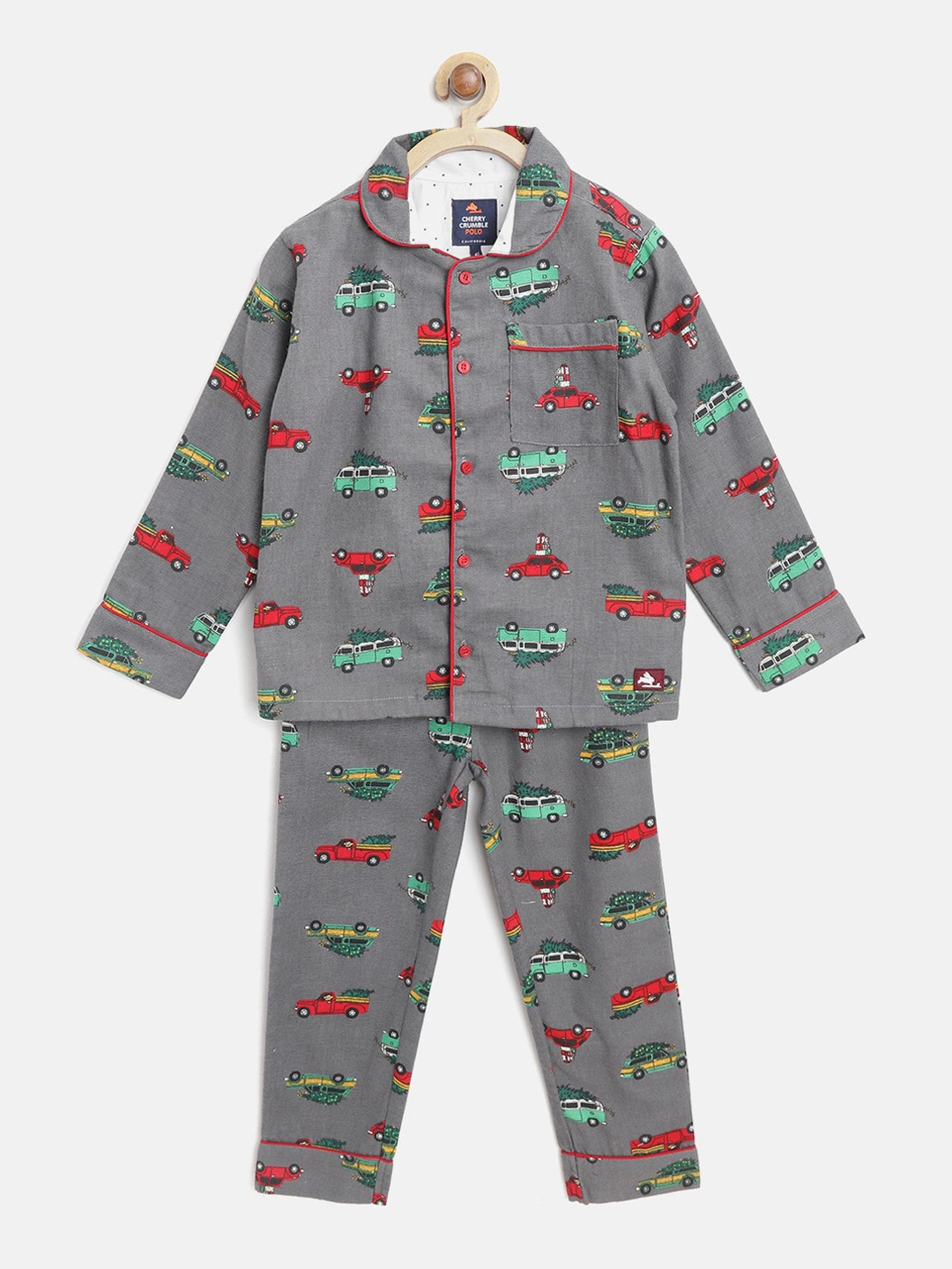 Cherry Crumble Boys and Girls Grey Printed Pj Set Nightsuit