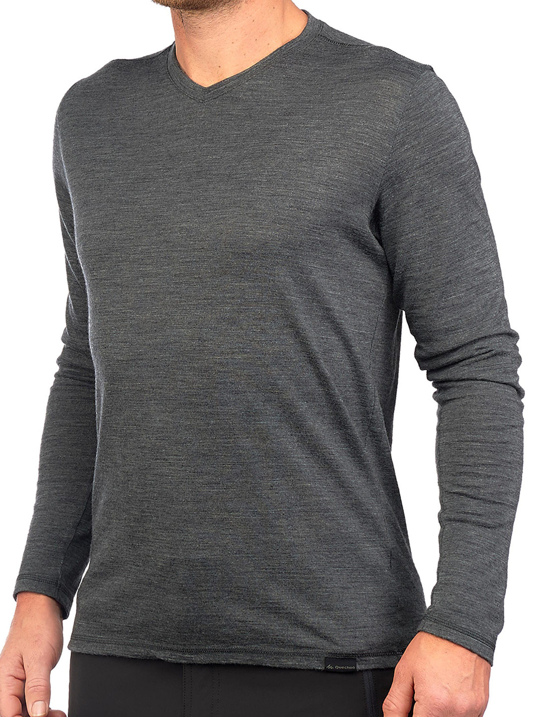 Decathlon FORCLAZ - Men Grey Solid Full Sleeve Merino Wool Hiking & Trekking T-Shirt