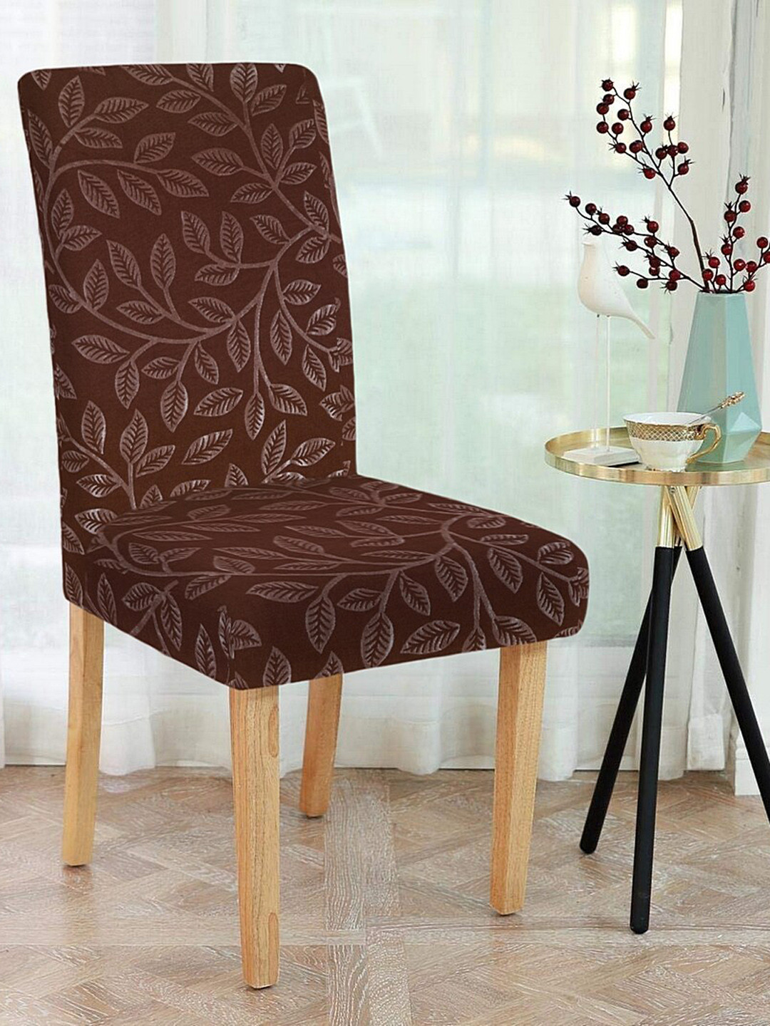 Cortina Brown Floral Printed Chair Cover
