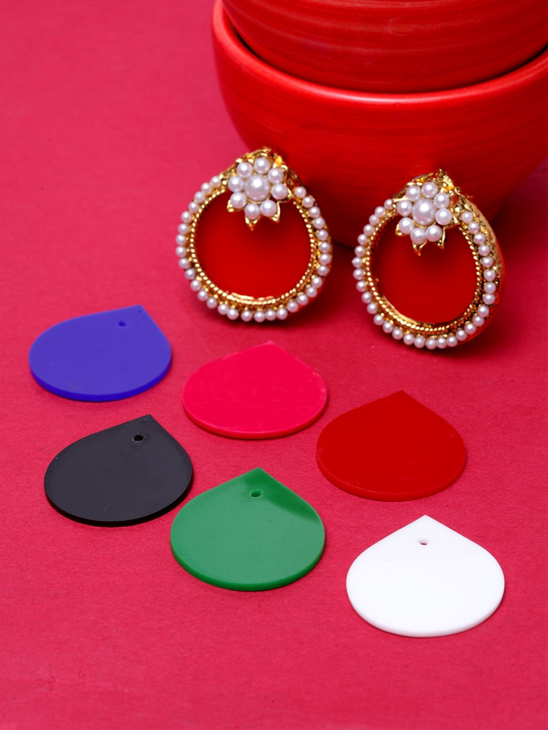 ANIKAS CREATION Gold-Plated Drop Earrings with Multicoloured Set of 6 Changeable Stones