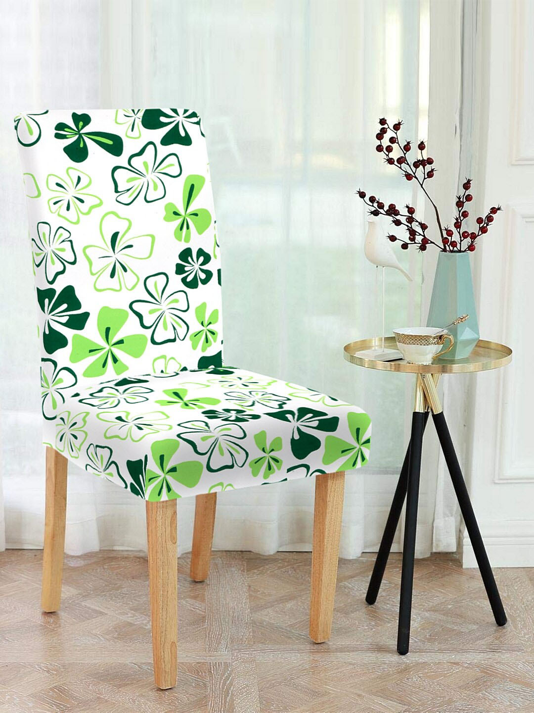 Cortina White & Green Printed Chair Seat Cover