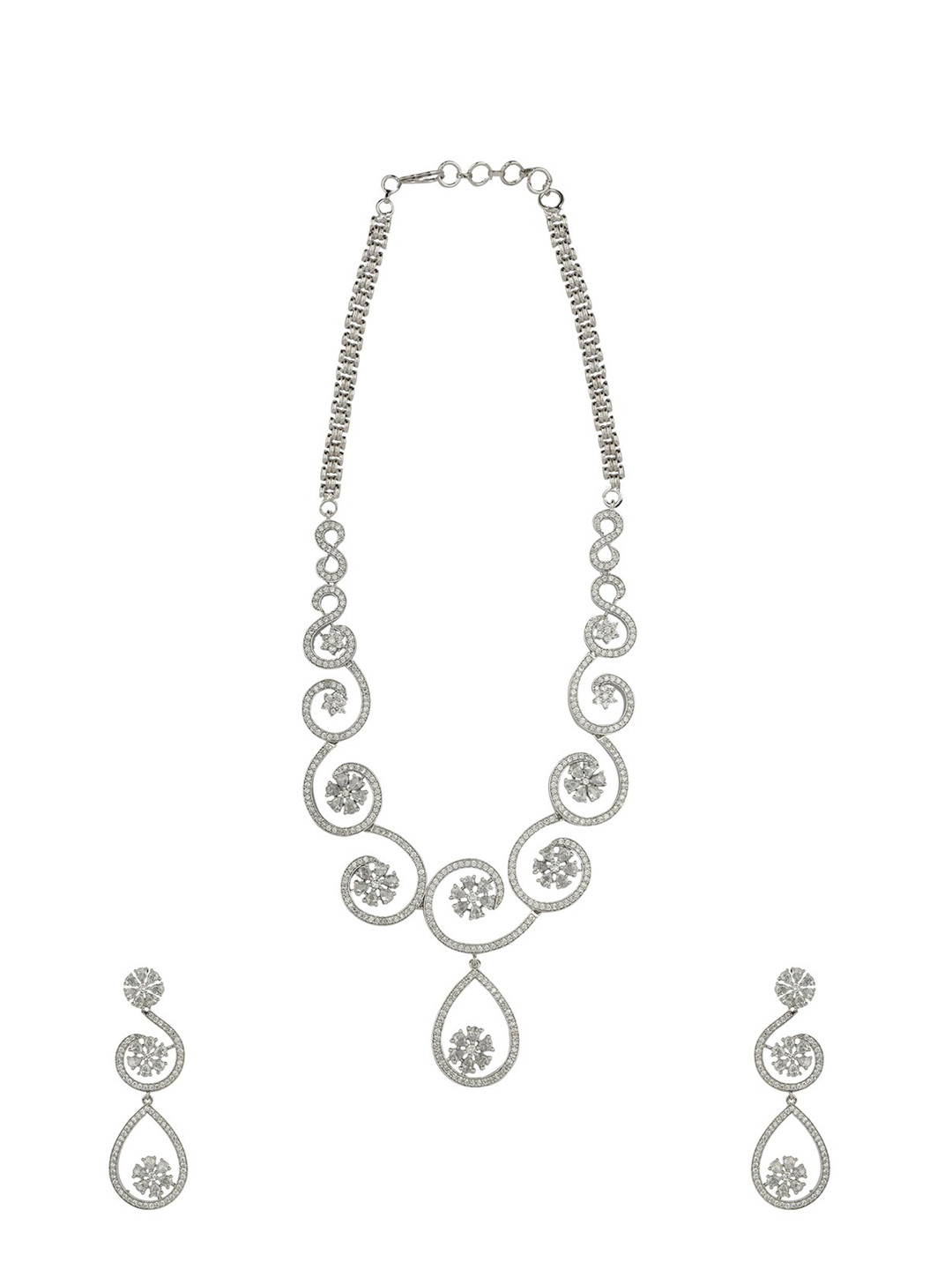 ANIKAS CREATION Silver-Plated & White American Diamond Studded Jadau Designer Jewellery Set