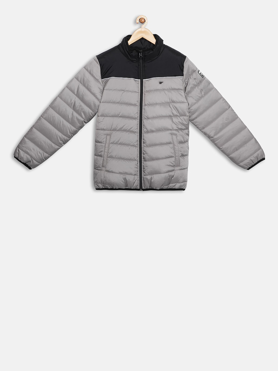 t-base Unisex Kids Grey Colourblocked Lightweight Puffer Jacket