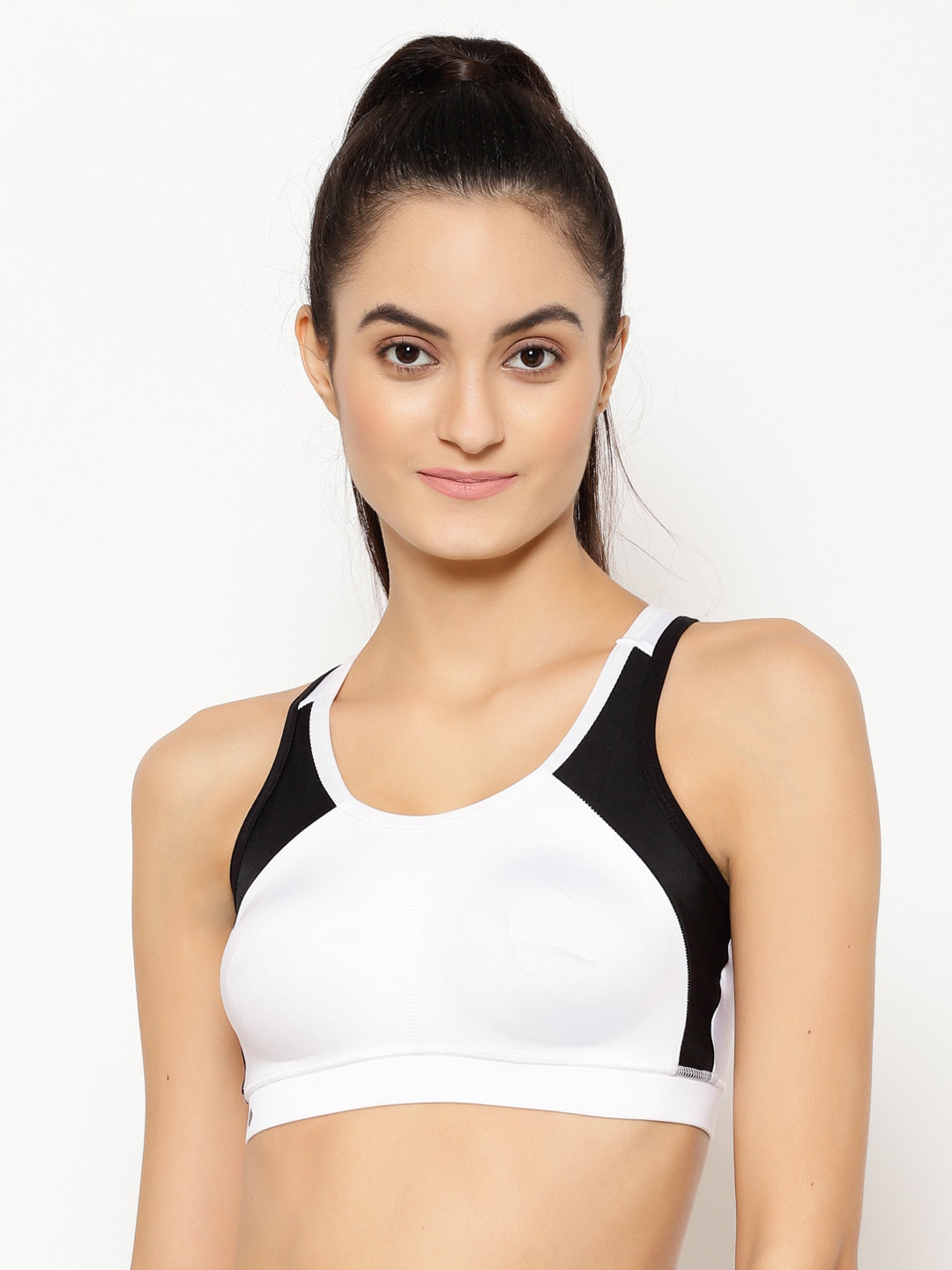 Floret White & Black Colourblocked Non-Wired Non Padded Workout Bra T3069_White_30B
