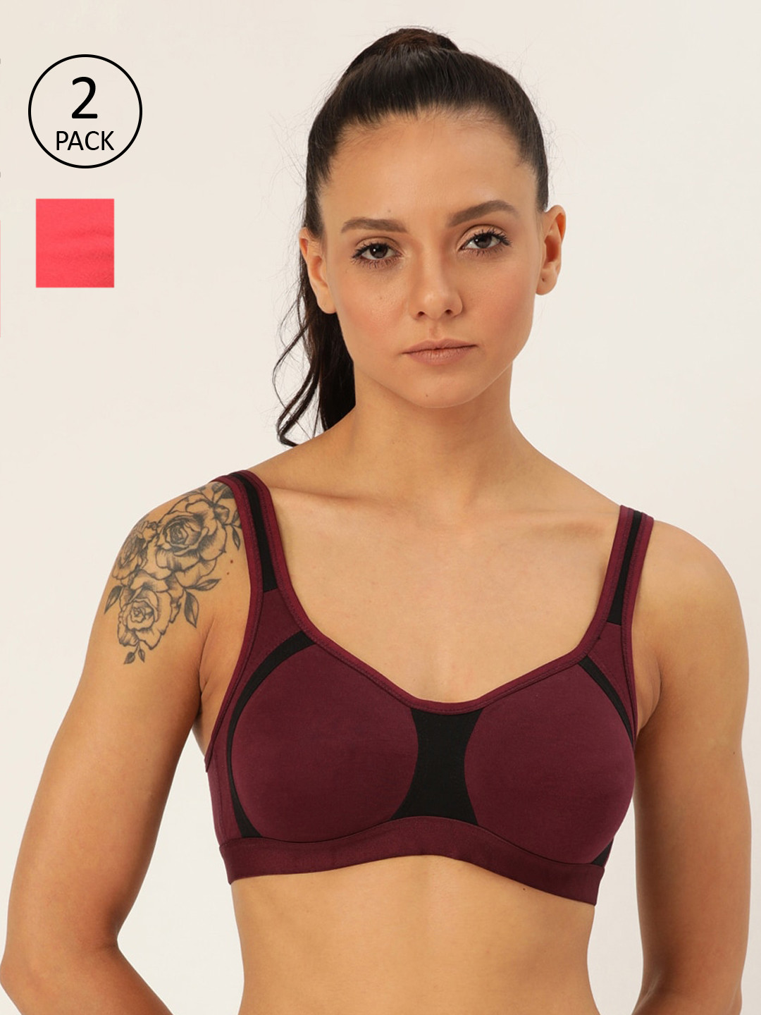 Lady Lyka Maroon & Pink Pack of 2 Solid Beginners Bra YOUNGSTER-01