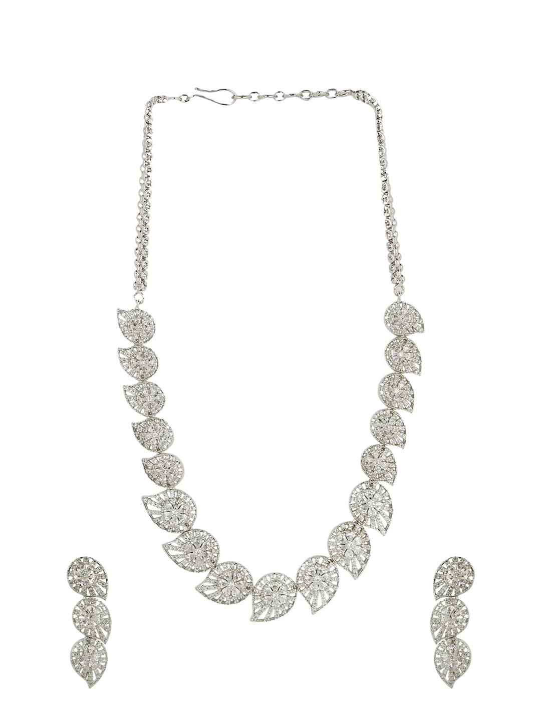 ANIKAS CREATION Silver-Plated & White American Diamond Studded Jadau Designer Jewellery Set
