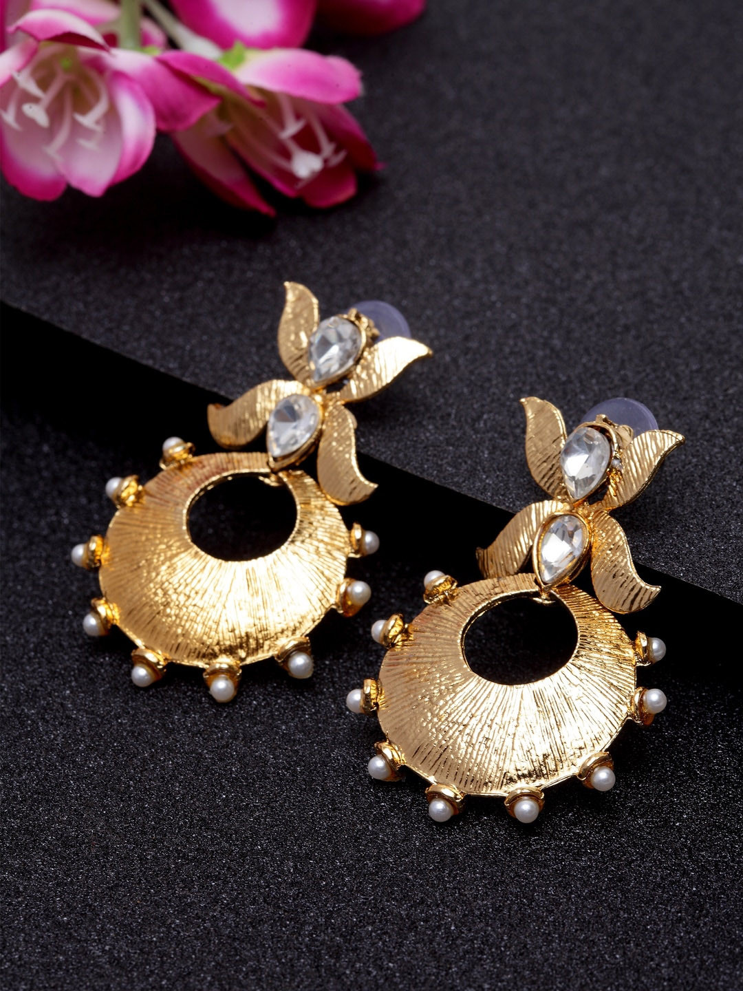 ANIKAS CREATION Gold Circular Drop Earrings