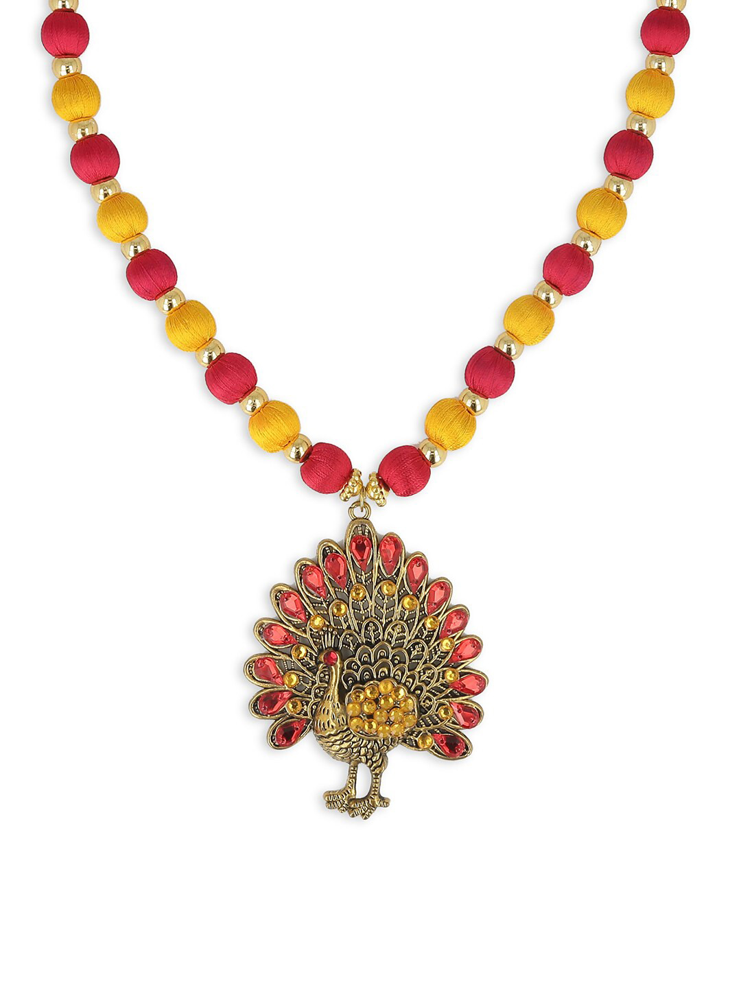 AKSHARA Women Red & Yellow Handcrafted Necklace with Pendent