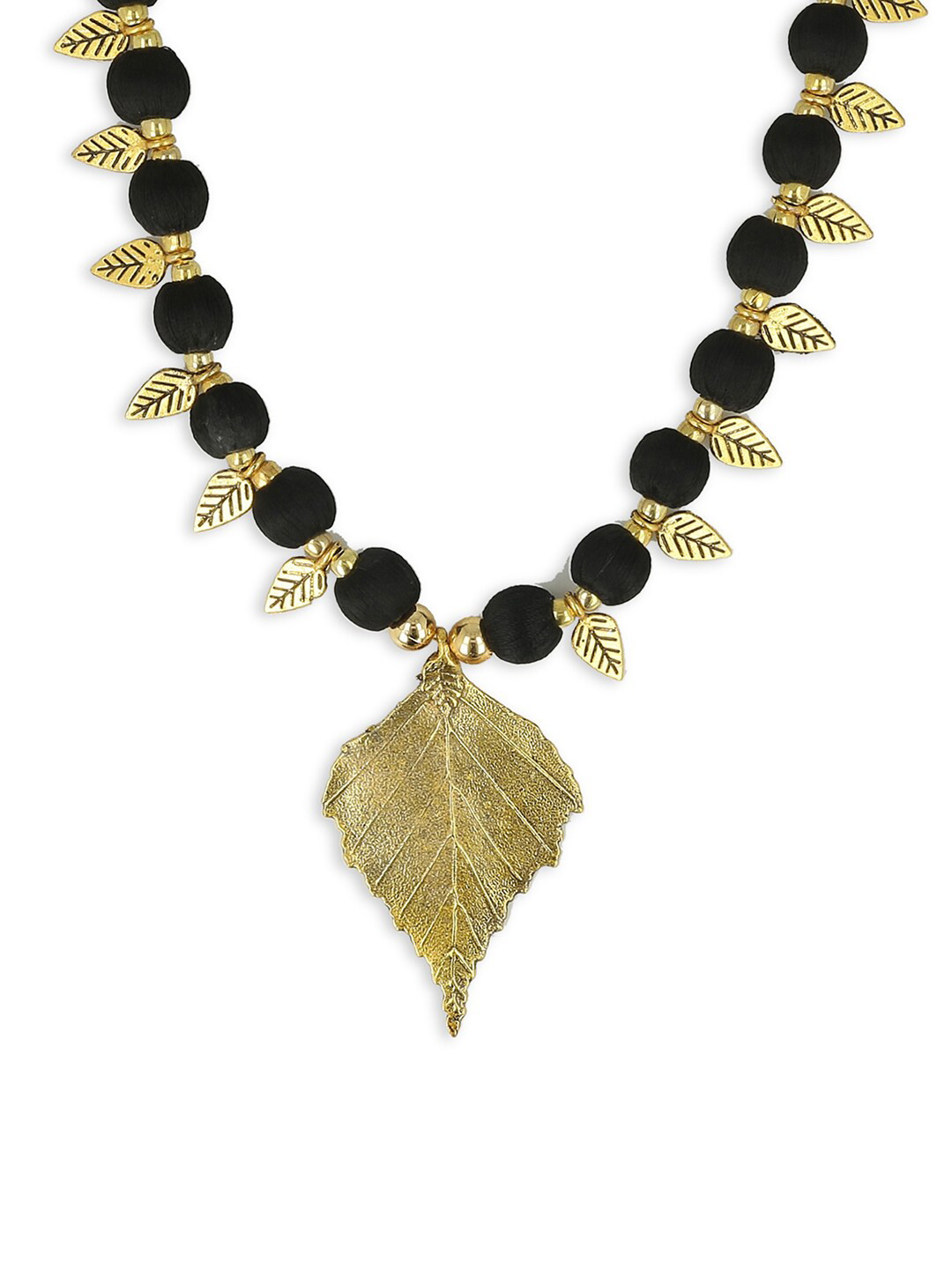 AKSHARA Women Black & Gold-Toned Handcrafted Brass Necklace