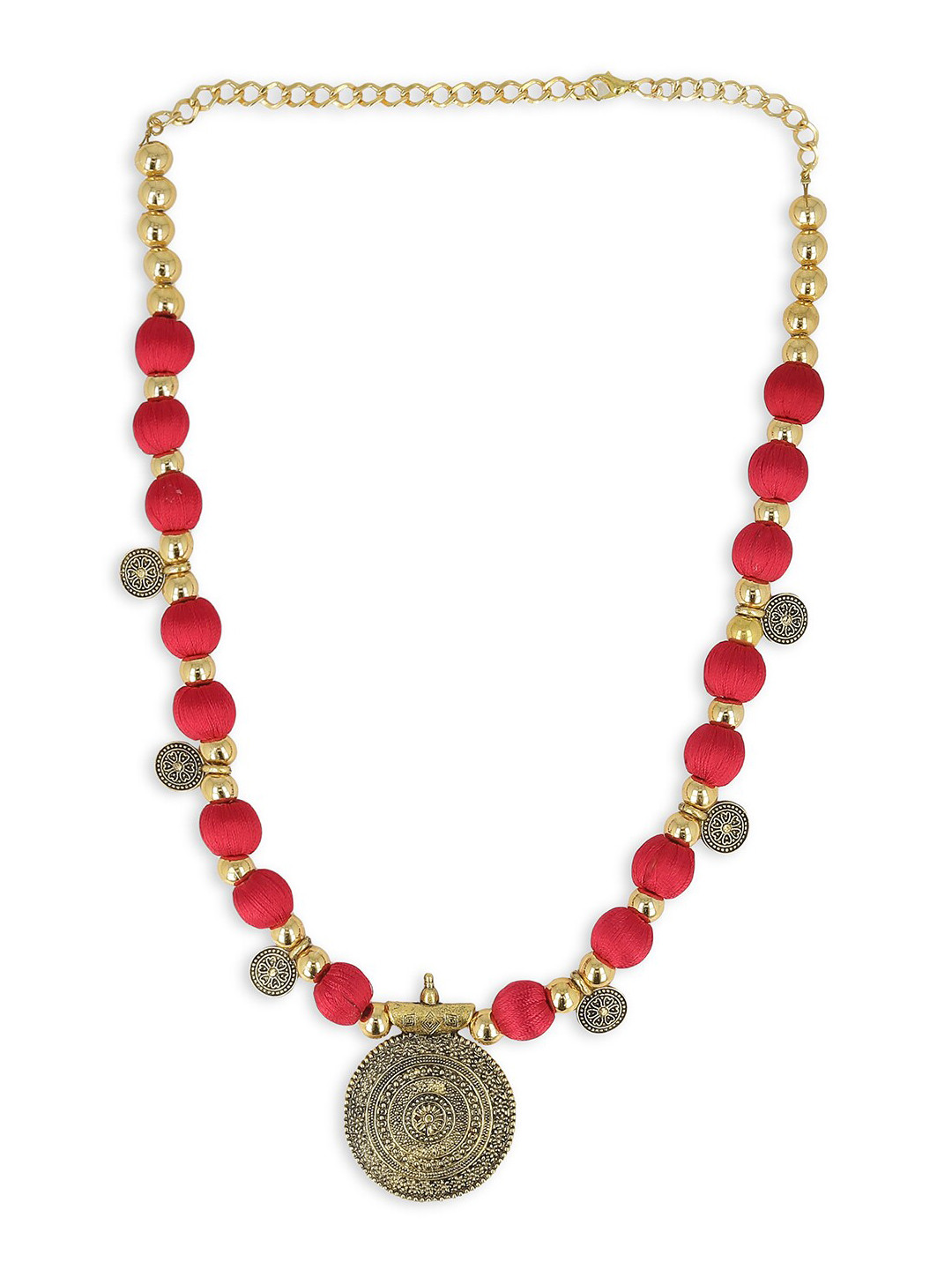 AKSHARA Red & Gold-Toned Handcrafted Brass Necklace