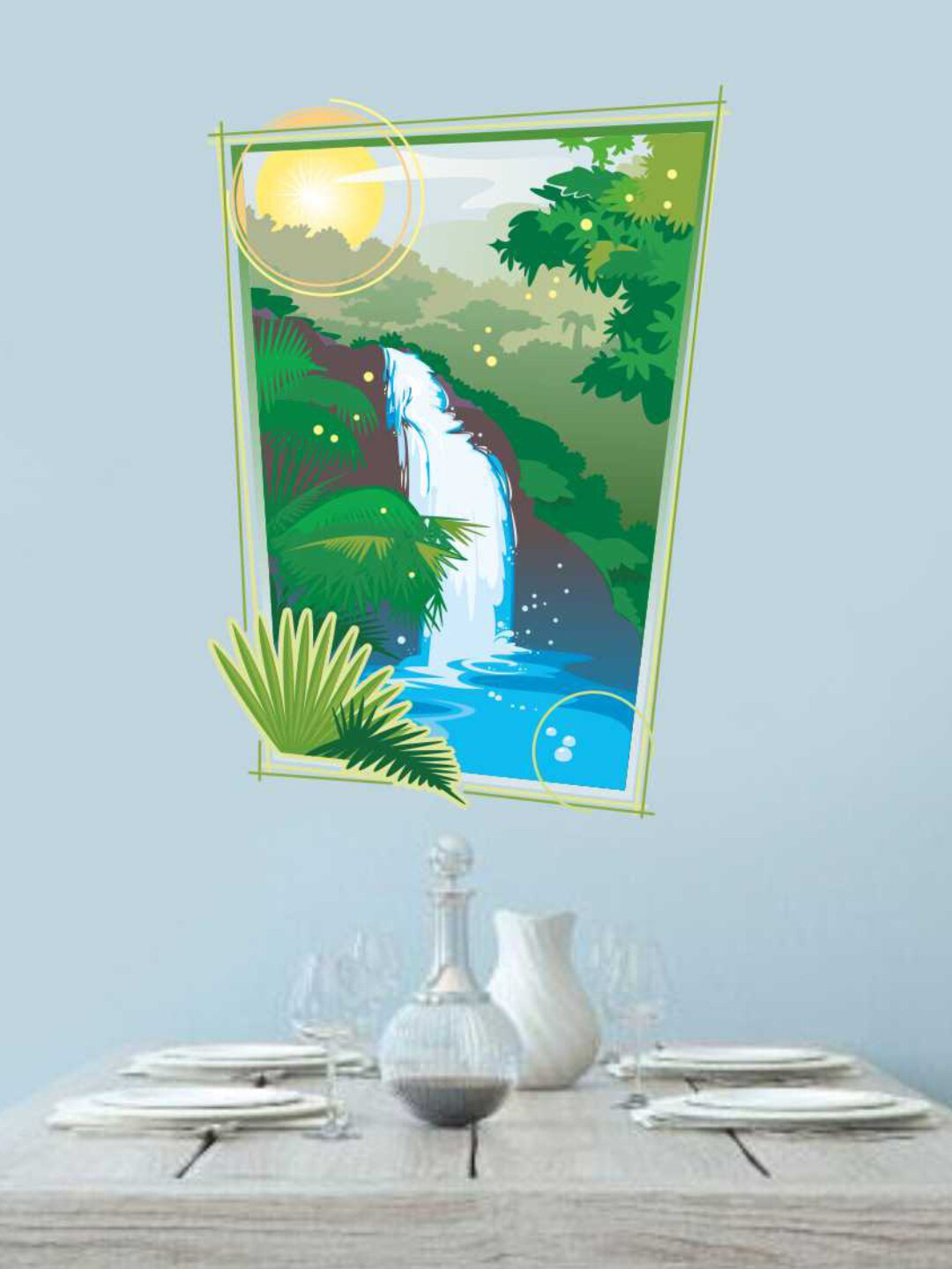 rawpockets Green & Blue Nature Falls Wall Stickers