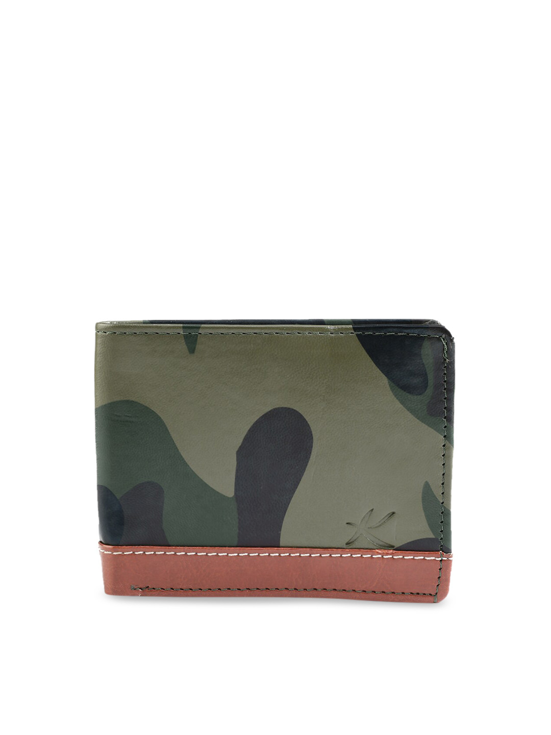Kastner Men Green & Tan Brown Camouflage Printed Two Fold Wallet