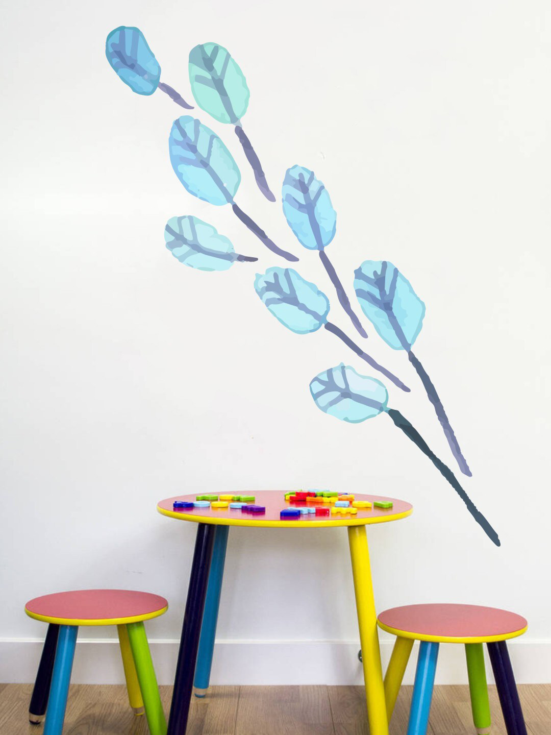 rawpockets Blue Watercolor Leaf Wall Stickers