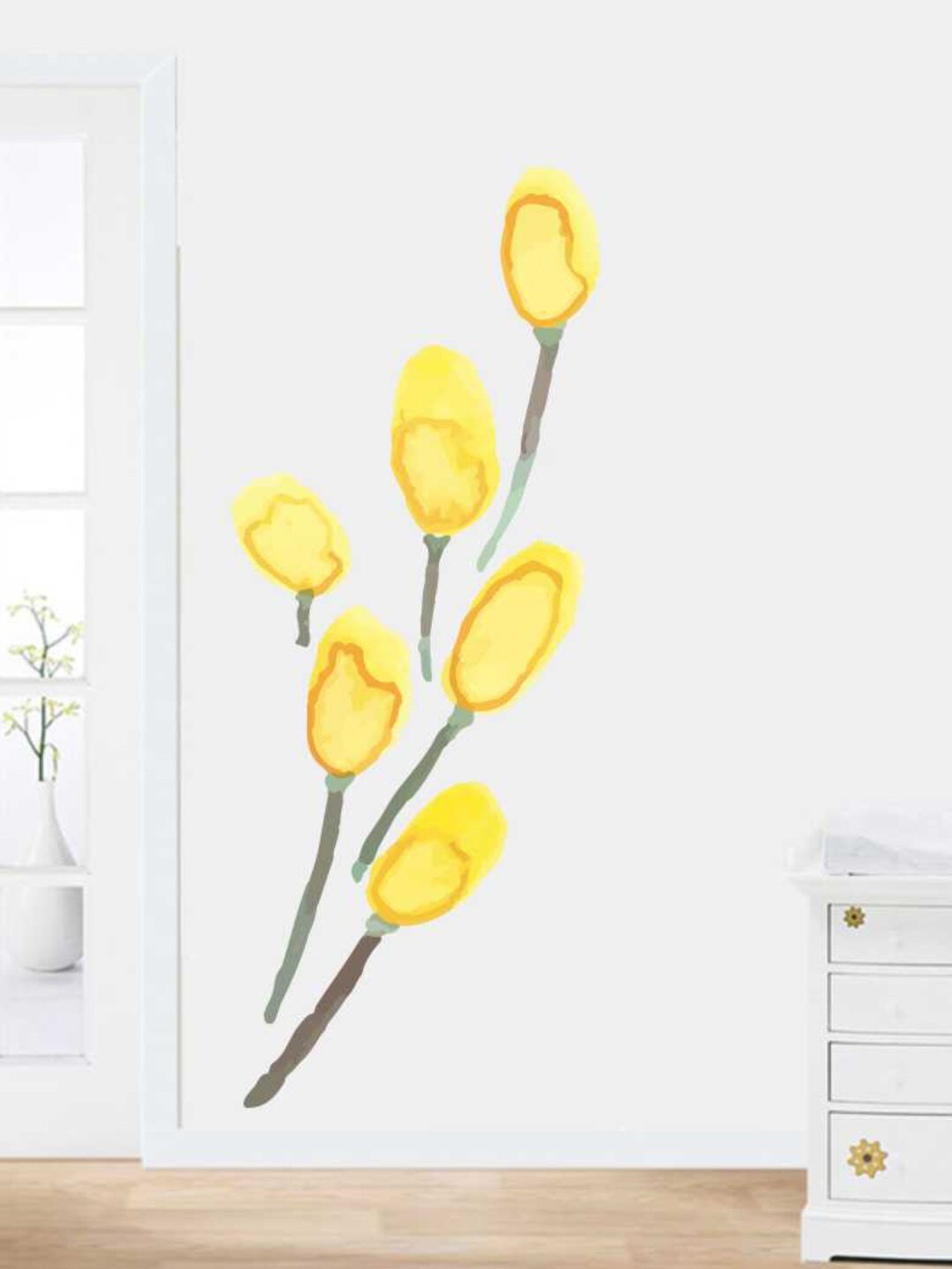 rawpockets Yellow & Green Modern Flower Wall Stickers
