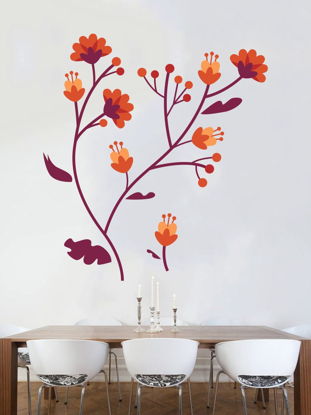 rawpockets Maroon & Orange Flower Blossoms Wall Stickers