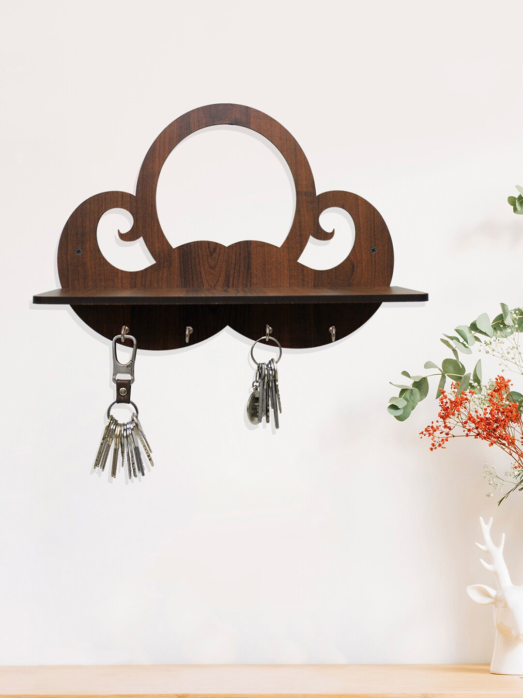 RANDOM Brown My Family Wall Hanging Shelf With 4 Key's Holders