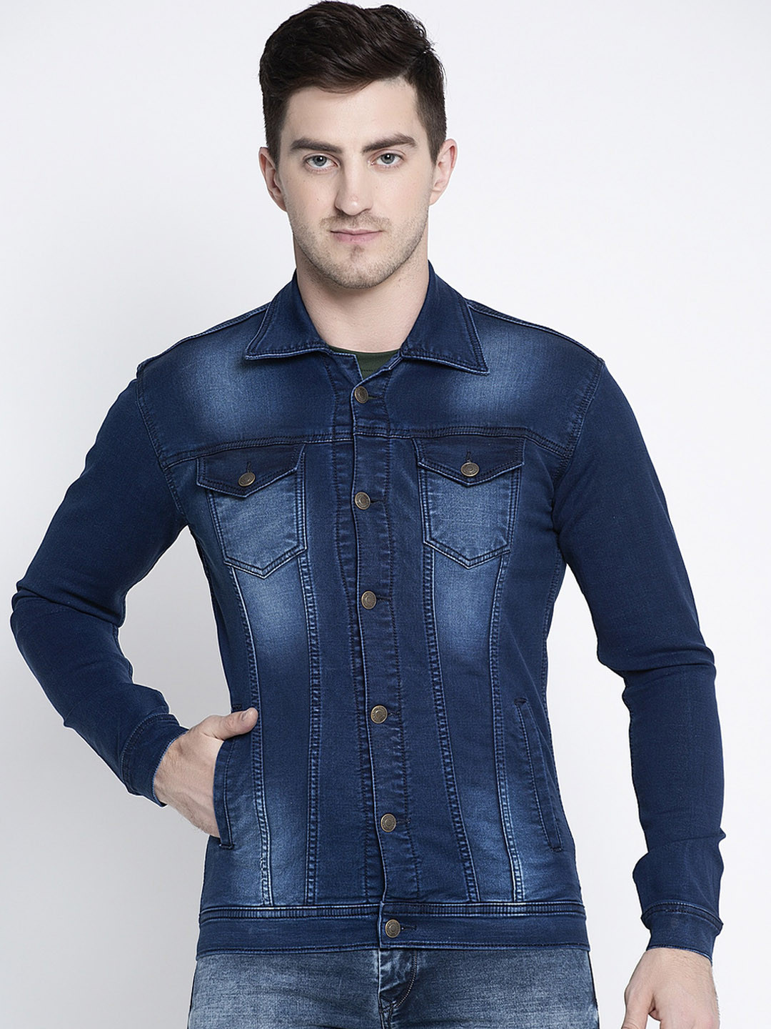 Rodamo Men Blue Solid Denim Jacket