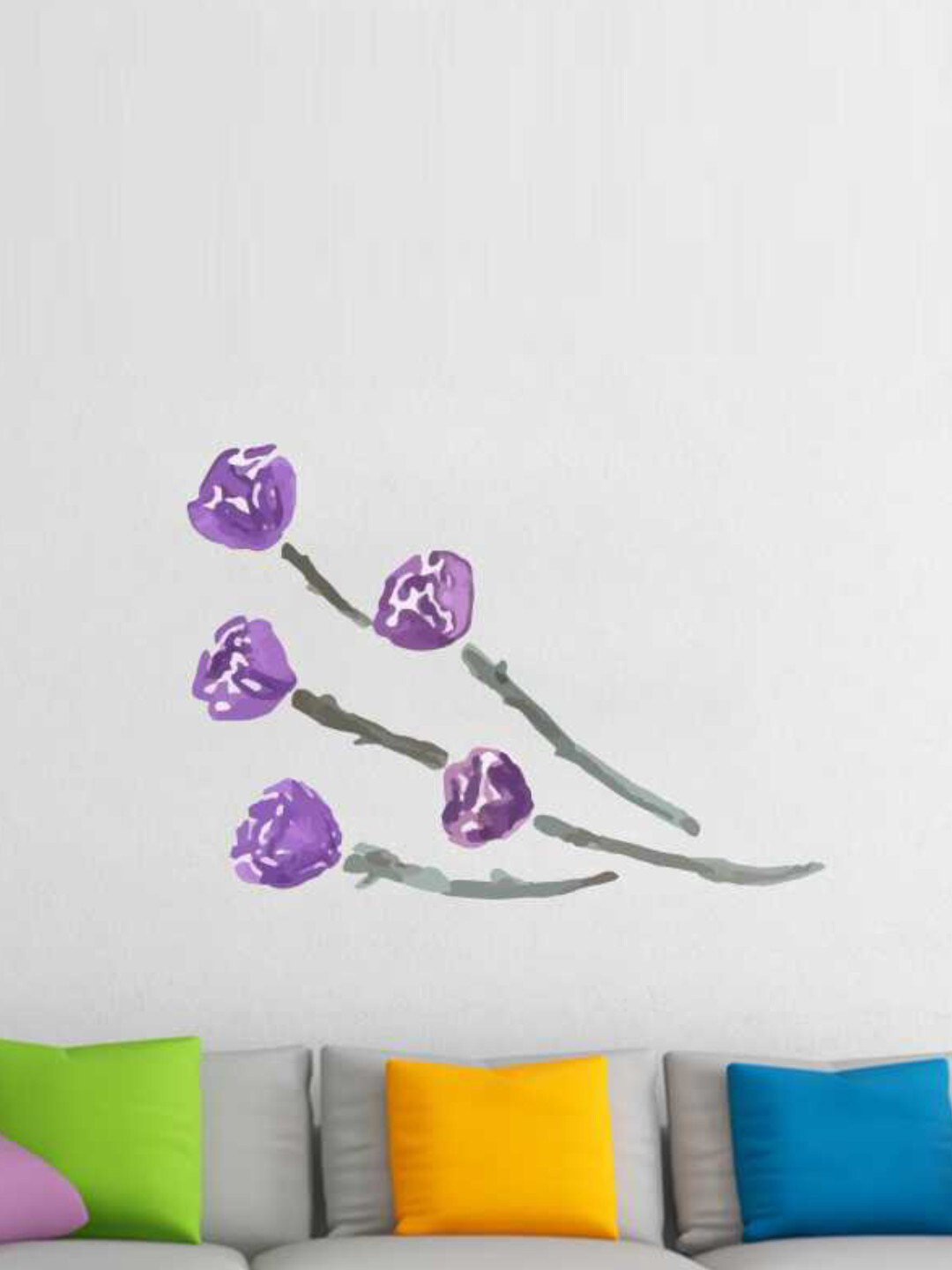 rawpockets Purple Watecolor Flower Wall PVC Vinyl Wall Stickers