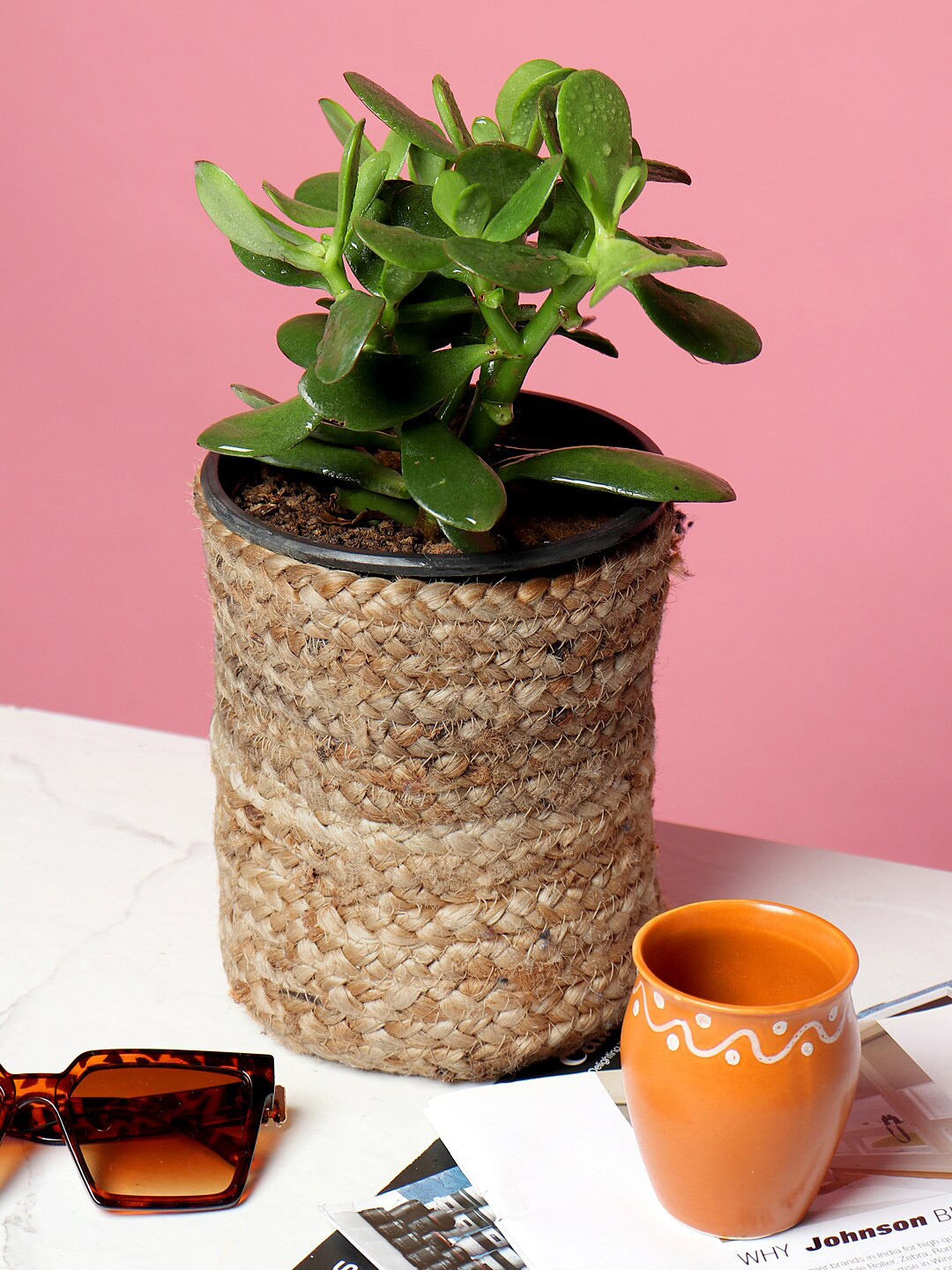 HABERE INDIA Beige Jute Handmade Sustainable Planter
