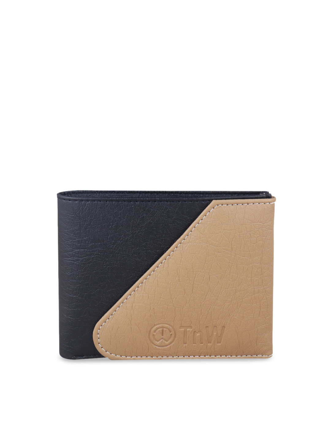 TnW Black & Tan-Brown Colourblocked Two Fold Wallet