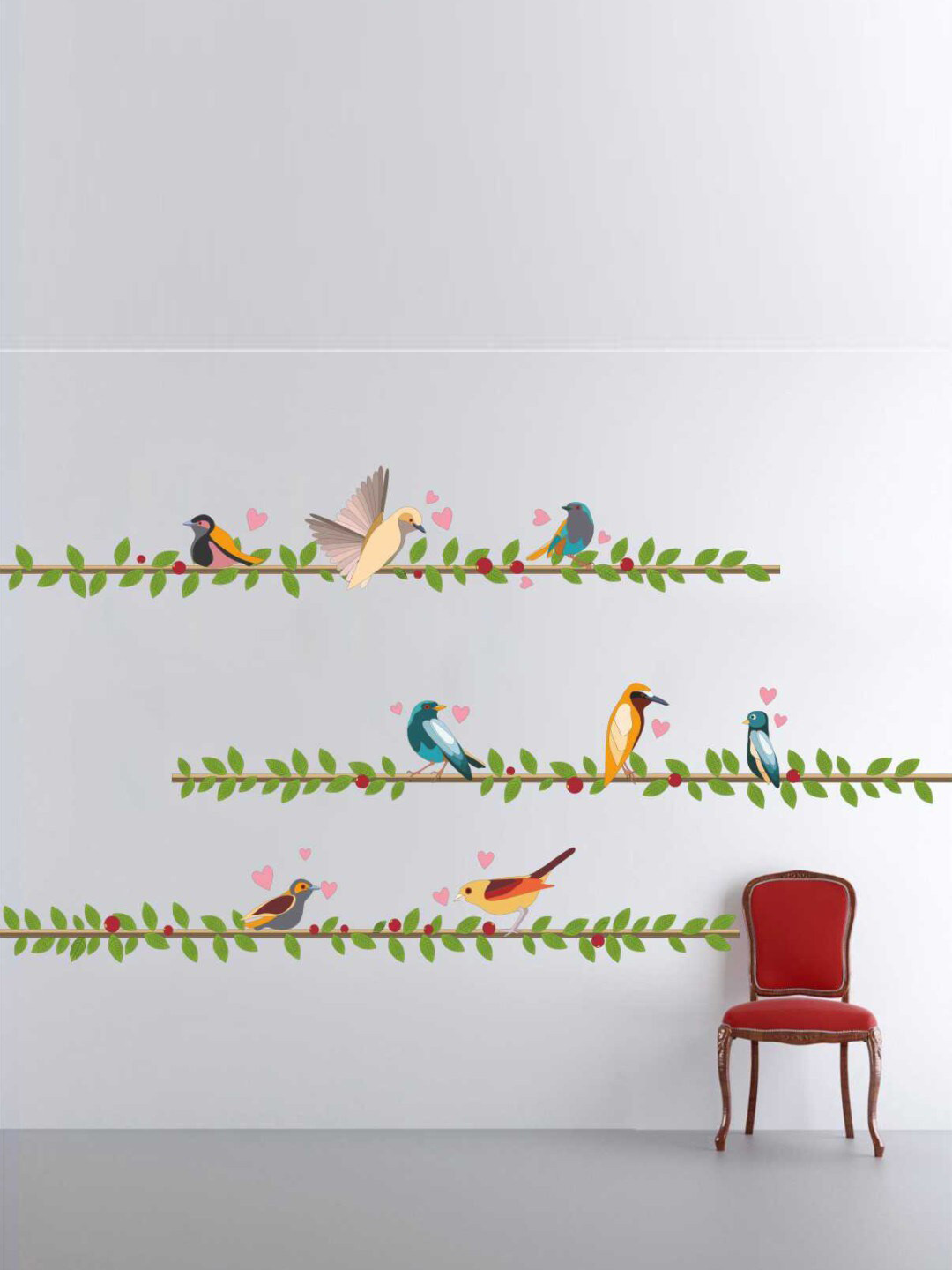rawpockets Green & Yellow Birds Family PVC Vinyl Wall Stickers