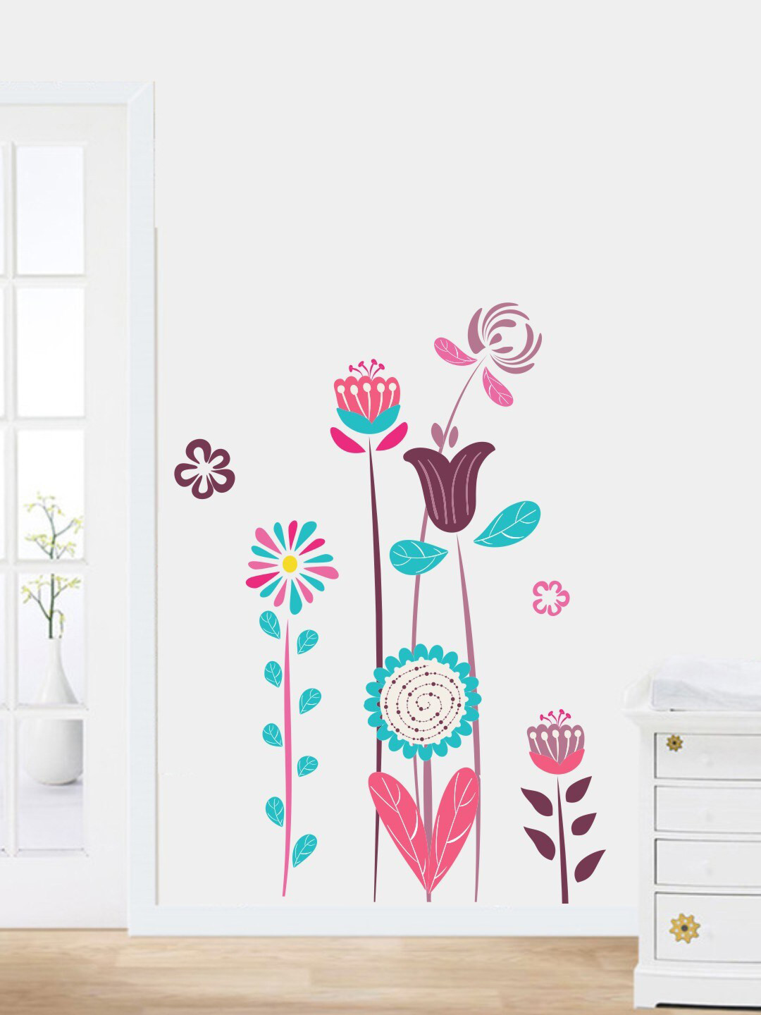 rawpockets Pink & Sea Green Flower PVC Vinyl Wall Sticker