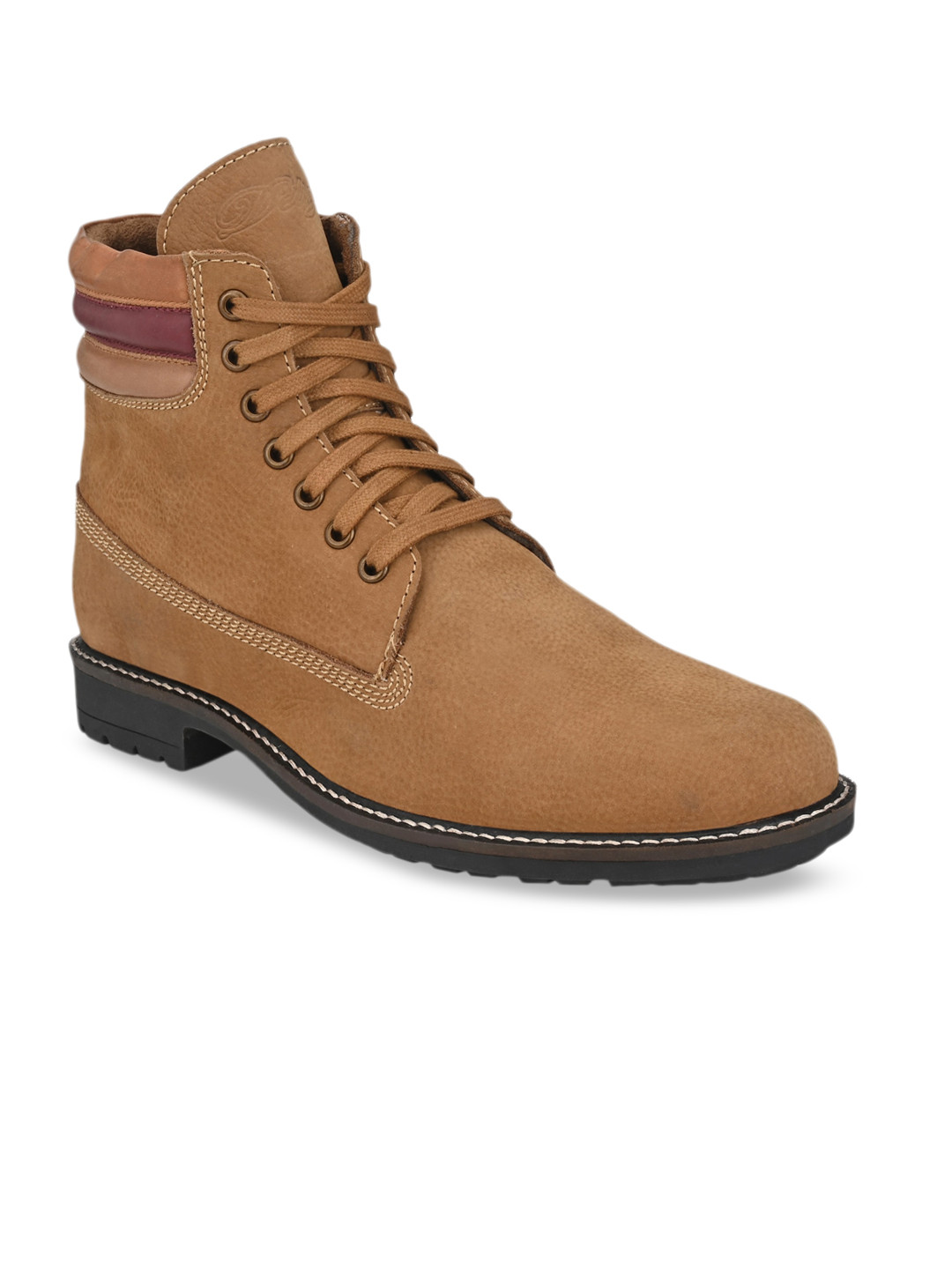 Buy Delize Men Tan Brown Solid Leather High Top Flat Boots
