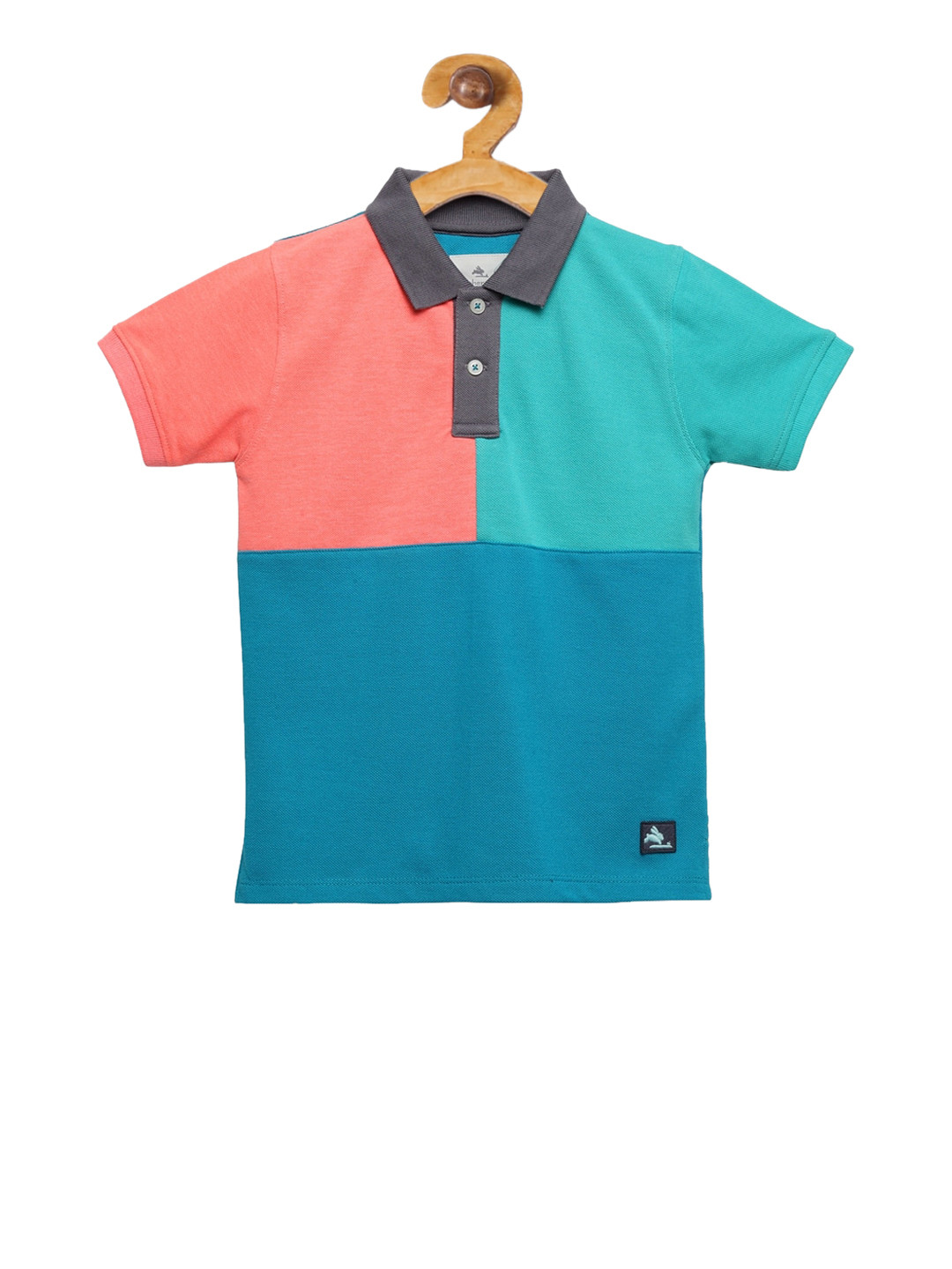 Cherry Crumble Boys Pink Colourblocked Polo Collar T-shirt