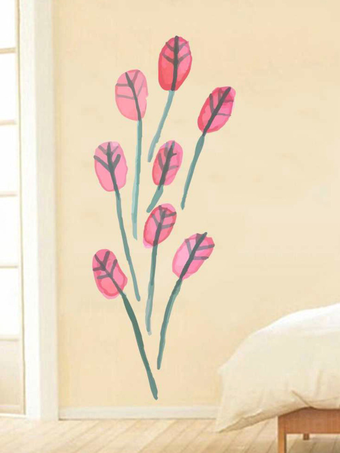 rawpockets Pink & Green Leaf Watercolor PVC Vinyl Wall Stickers