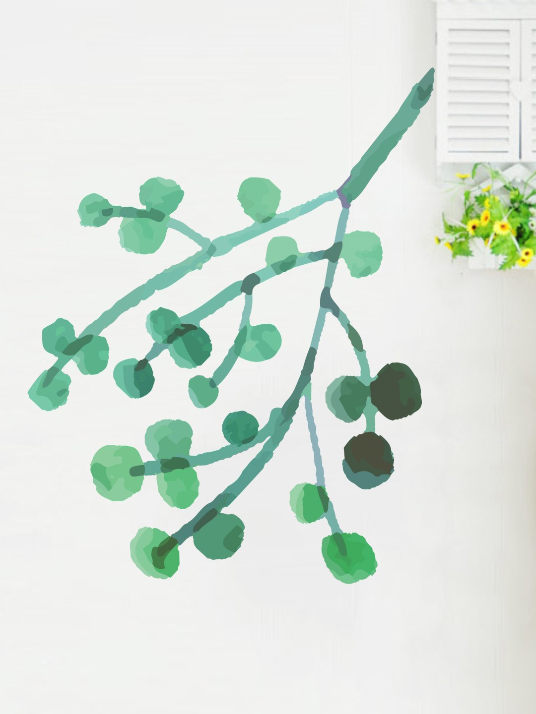 rawpockets Green PVC Watercolor Flower Wall Sticker