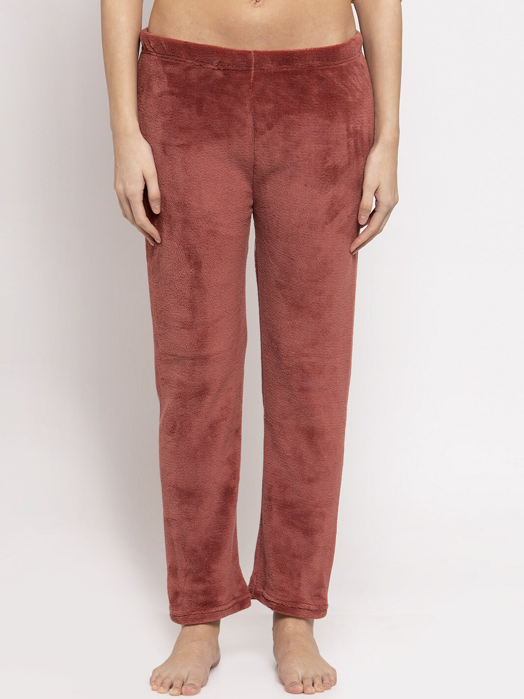 NEUDIS Women Brown Solid Fleece Lounge Pants