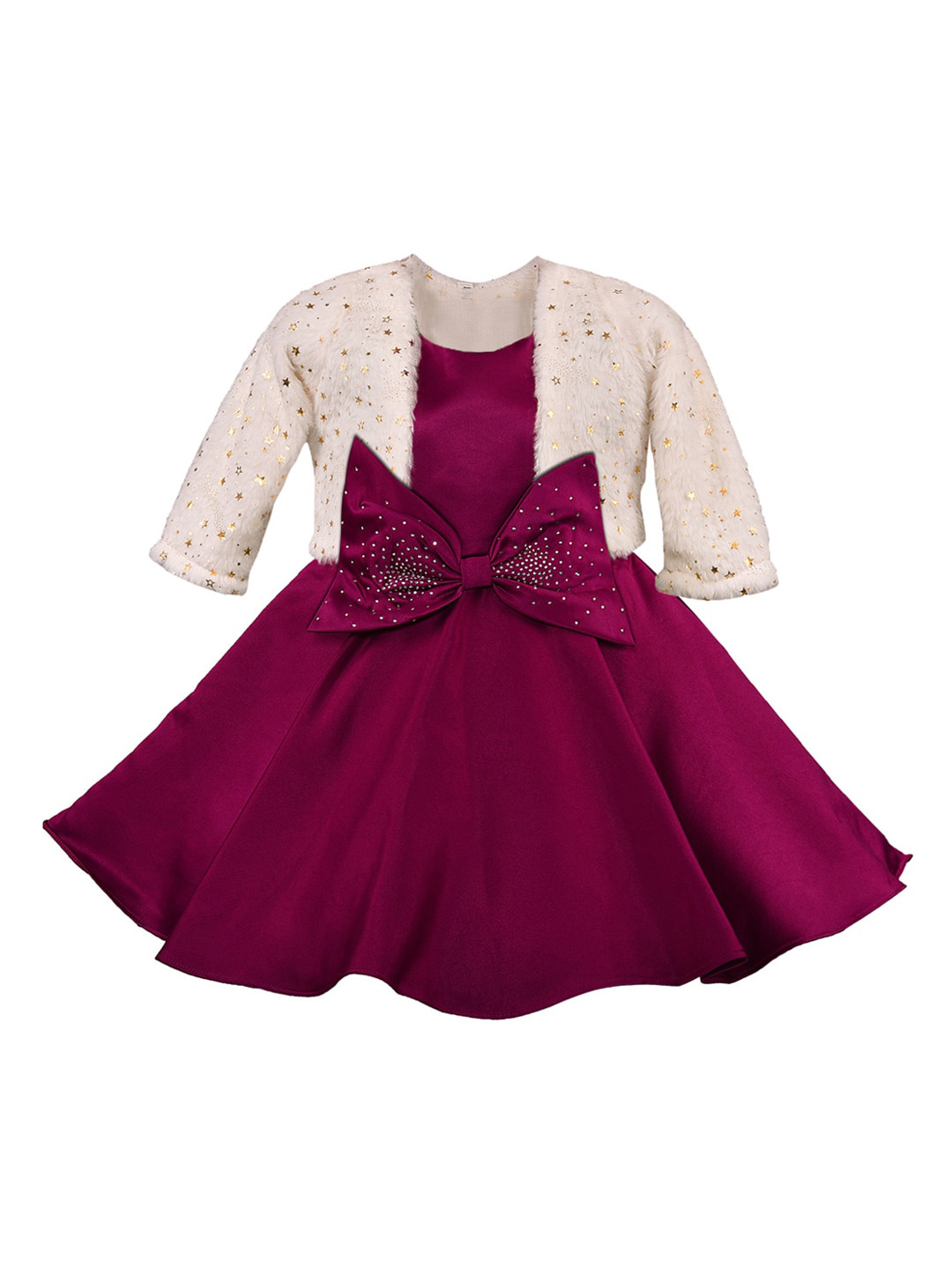 Wish Karo Girls Purple Solid Fit and Flare Dress & Jacket