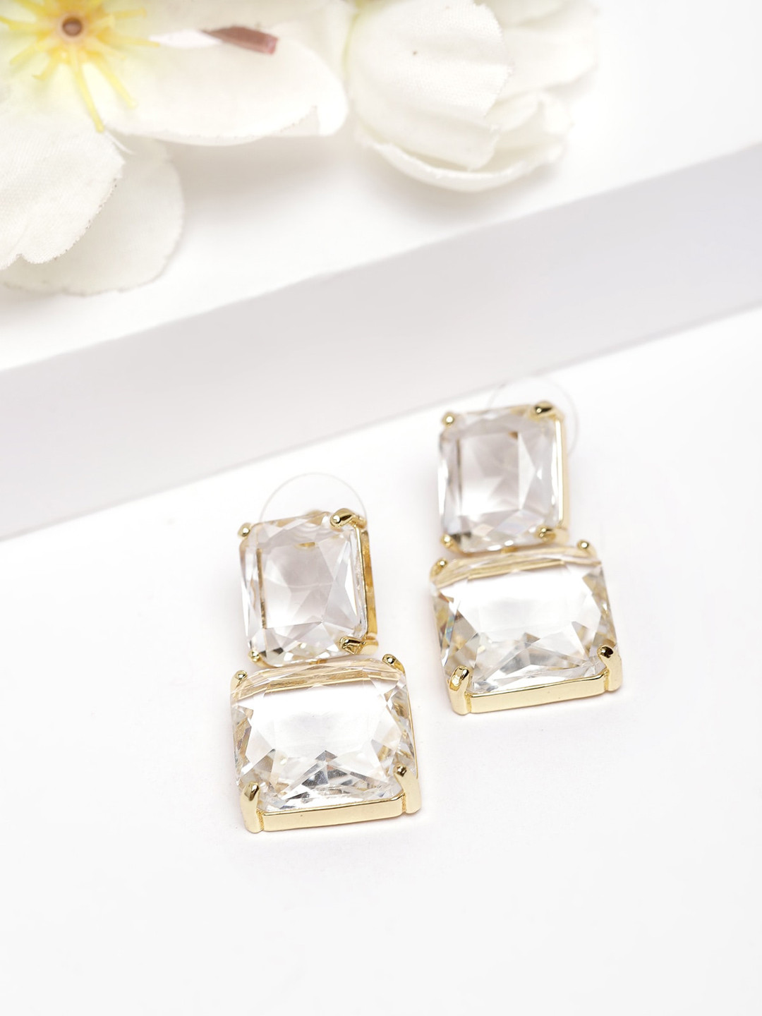 AVANT-GARDE PARIS Gold-Plated Transparent Square Shaped Studs