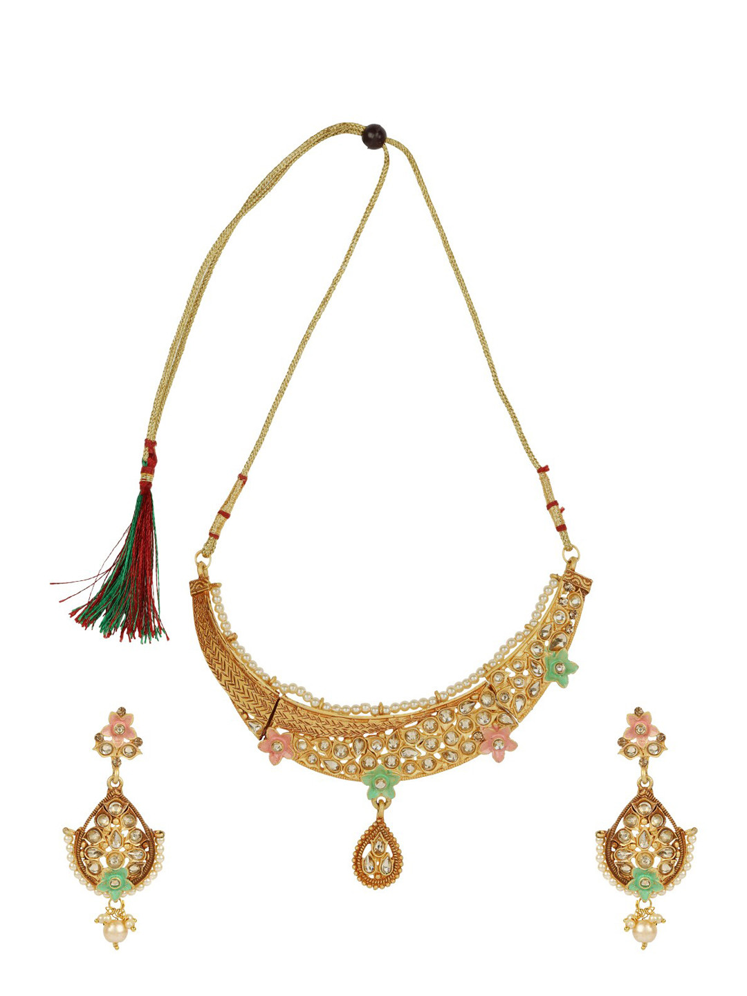 Anikas Creation Traditional Gold Plated Enamelled Party Wear Choker Necklace