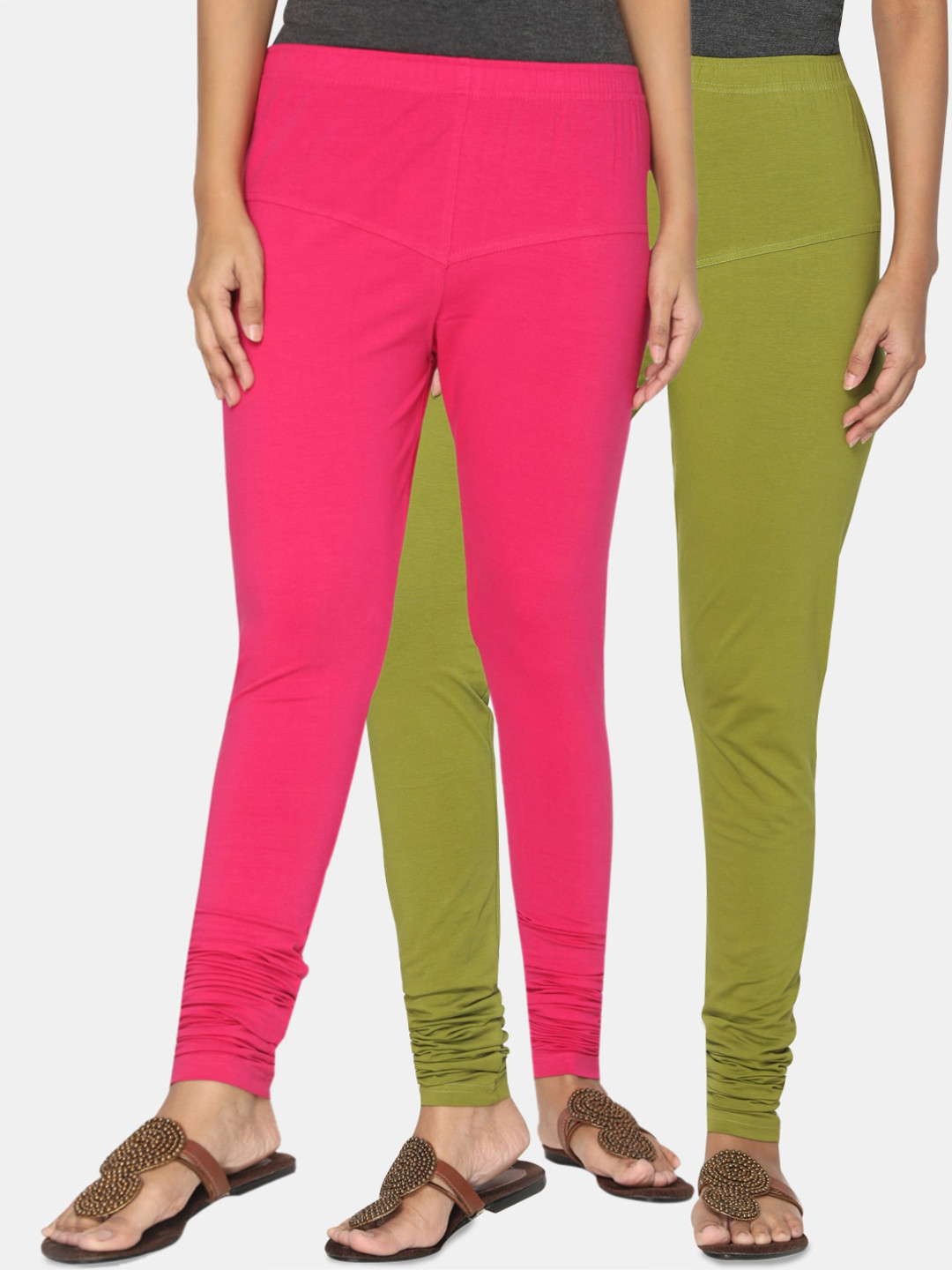Women Pack of RANI And OLIVE GREEN Churidar Leggings