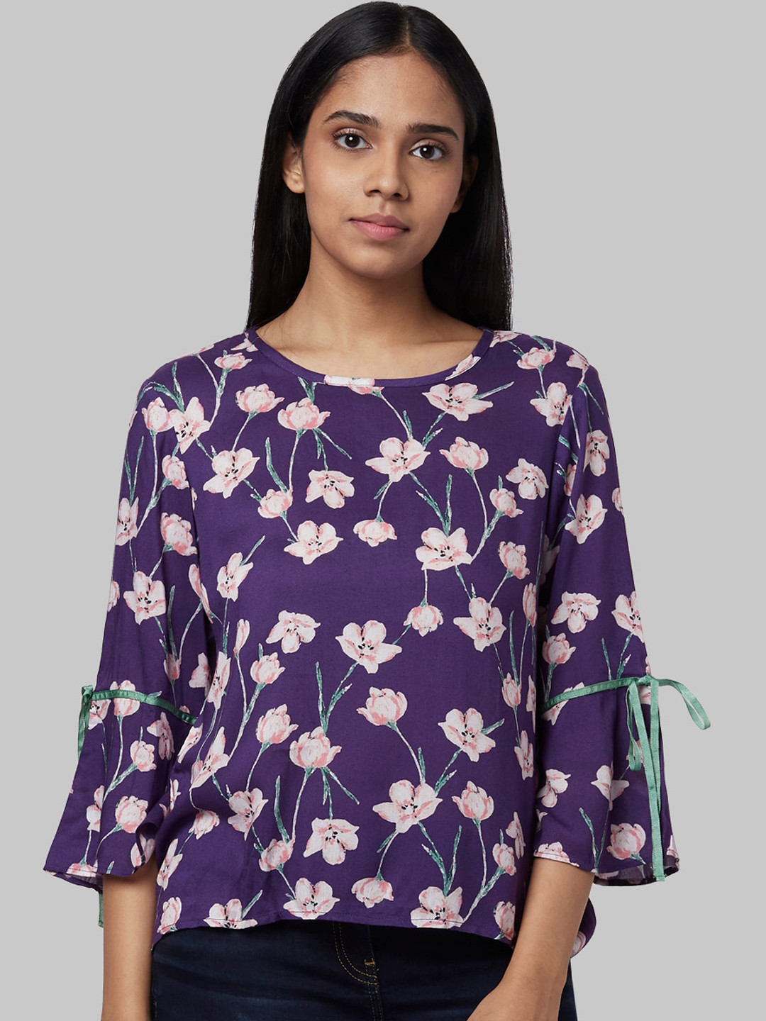 Park Avenue Woman Purple & Pink Floral Printed Top